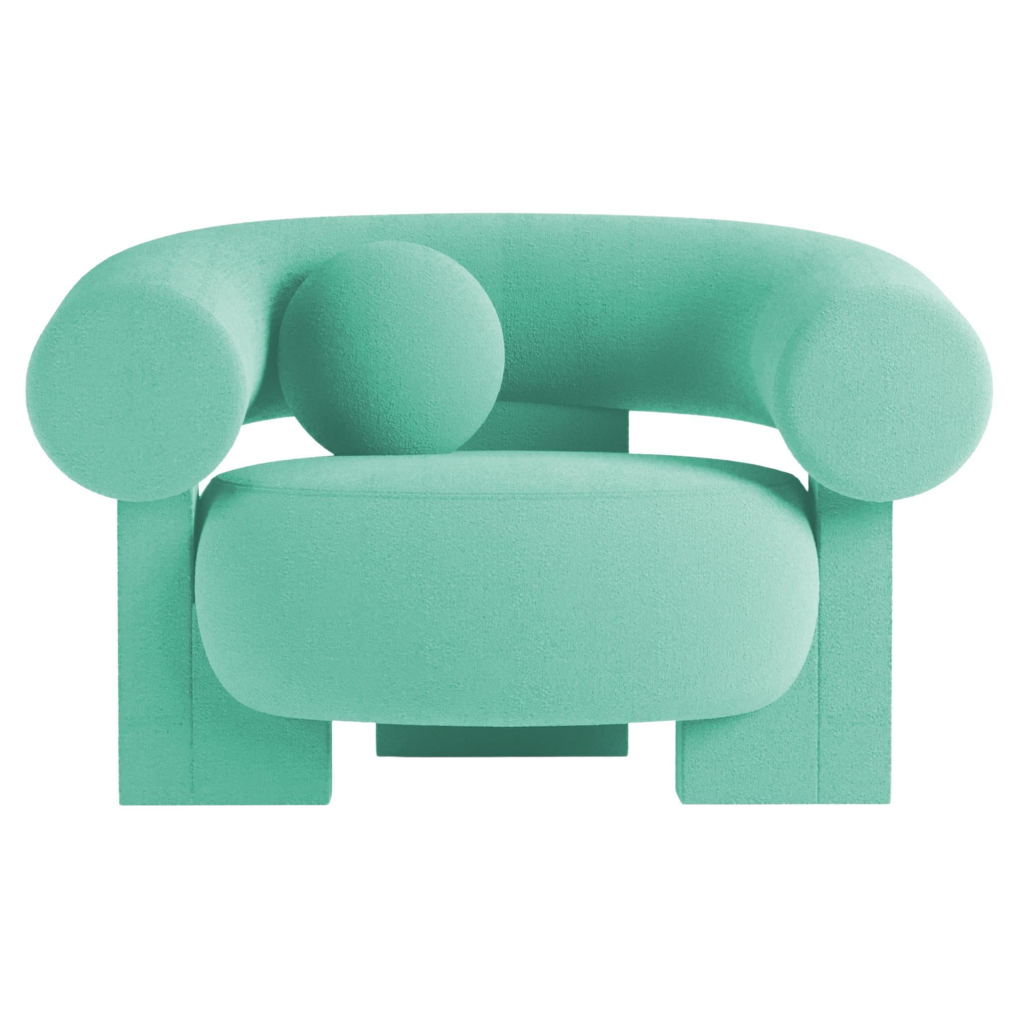 Collector Contemporary Modern Cassette Armchair in Bouclé Teal For Sale