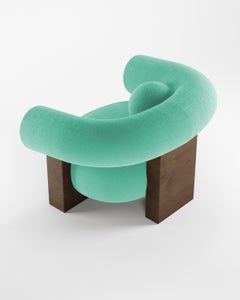 Collector Contemporary Modern Cassette Armchair in Bouclé Teal Smoked Oak