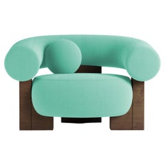 Collector Contemporary Modern Cassette Armchair in Bouclé Teal Smoked Oak