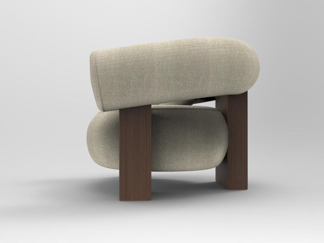 Fabric Collector Contemporary Modern Cassette Armchair in Spugna Beige Smoked Oak For Sale