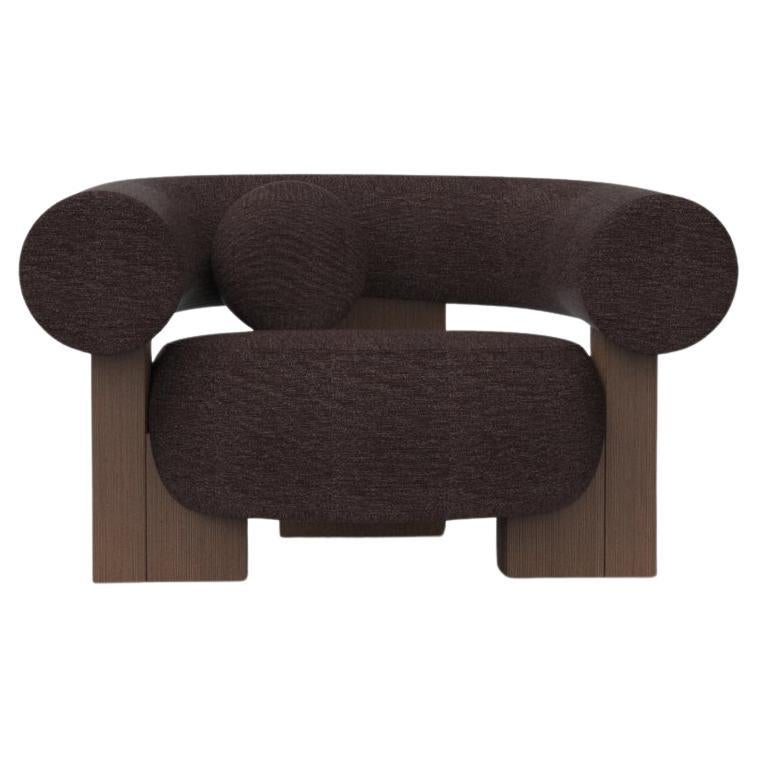 Collector Contemporary Modern Cassette Armchair in Tricot Dark Brown Smoked Oak For Sale