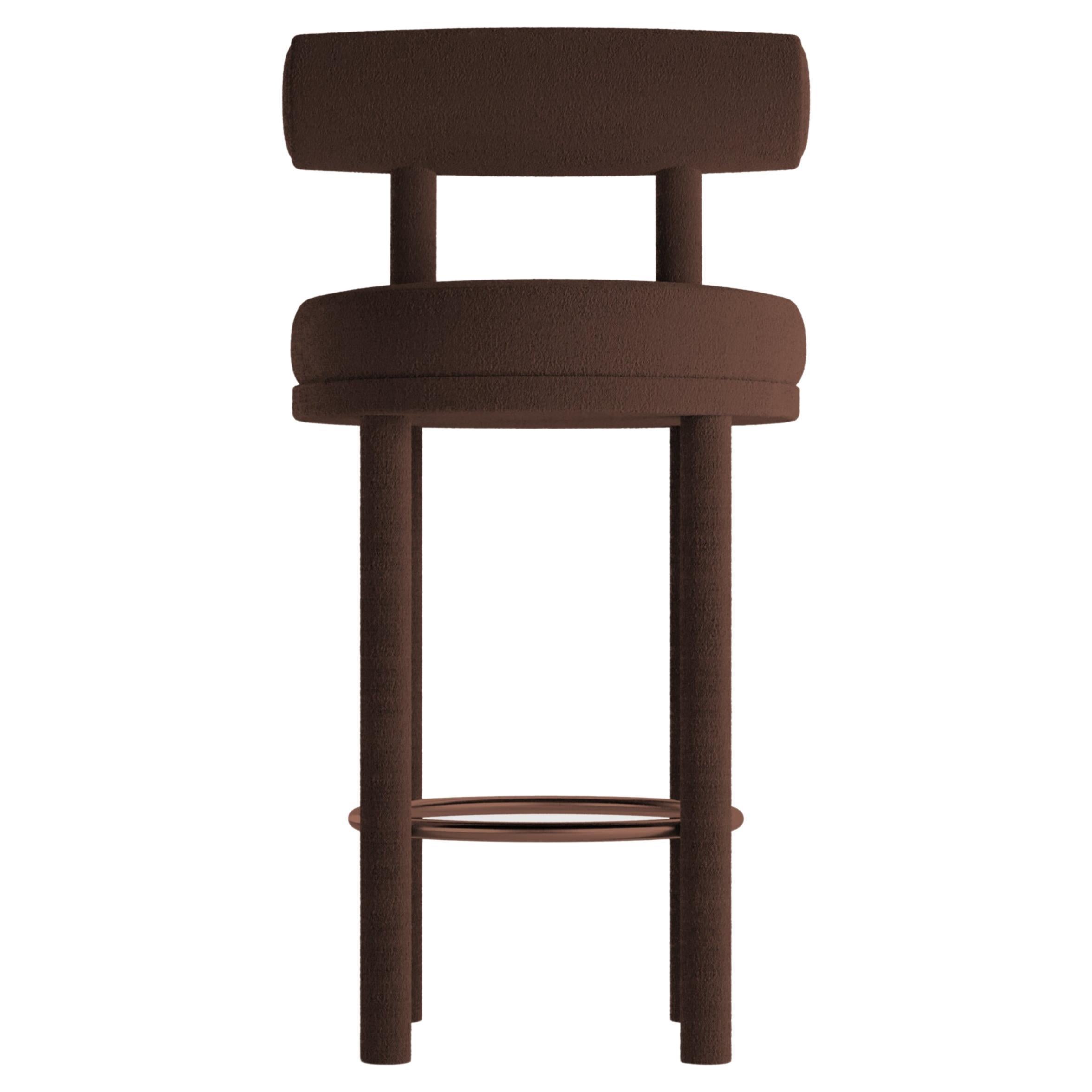 Collector Contemporary Modern Moca Bar Chair in Bouclé Dark Brown by Studio Rig For Sale