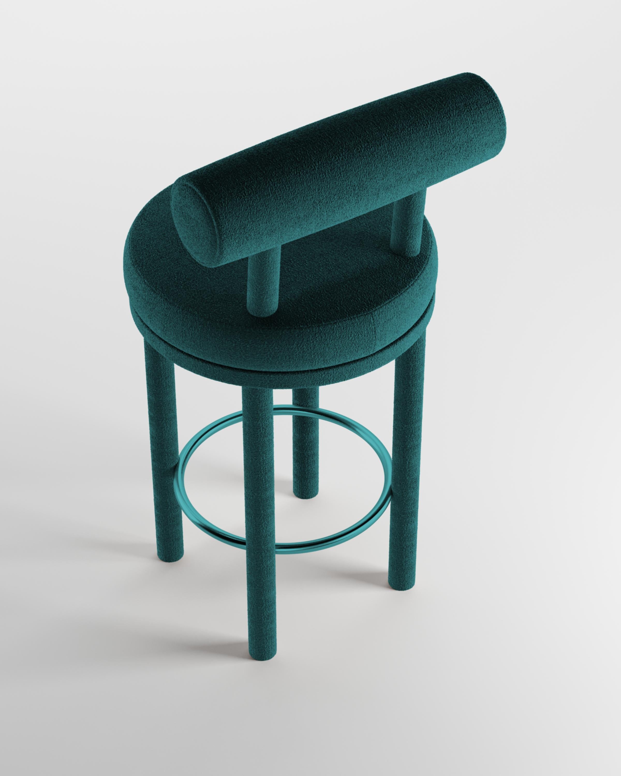 Portuguese Collector Contemporary Modern Moca Bar Chair in Boucle Ocean Blue by Studio Rig For Sale