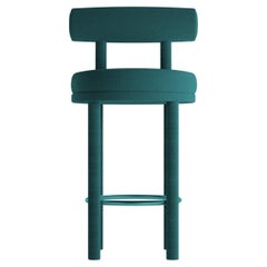 Collector Contemporary Modern Moca Bar Chair in Boucle Ocean Blue by Studio Rig