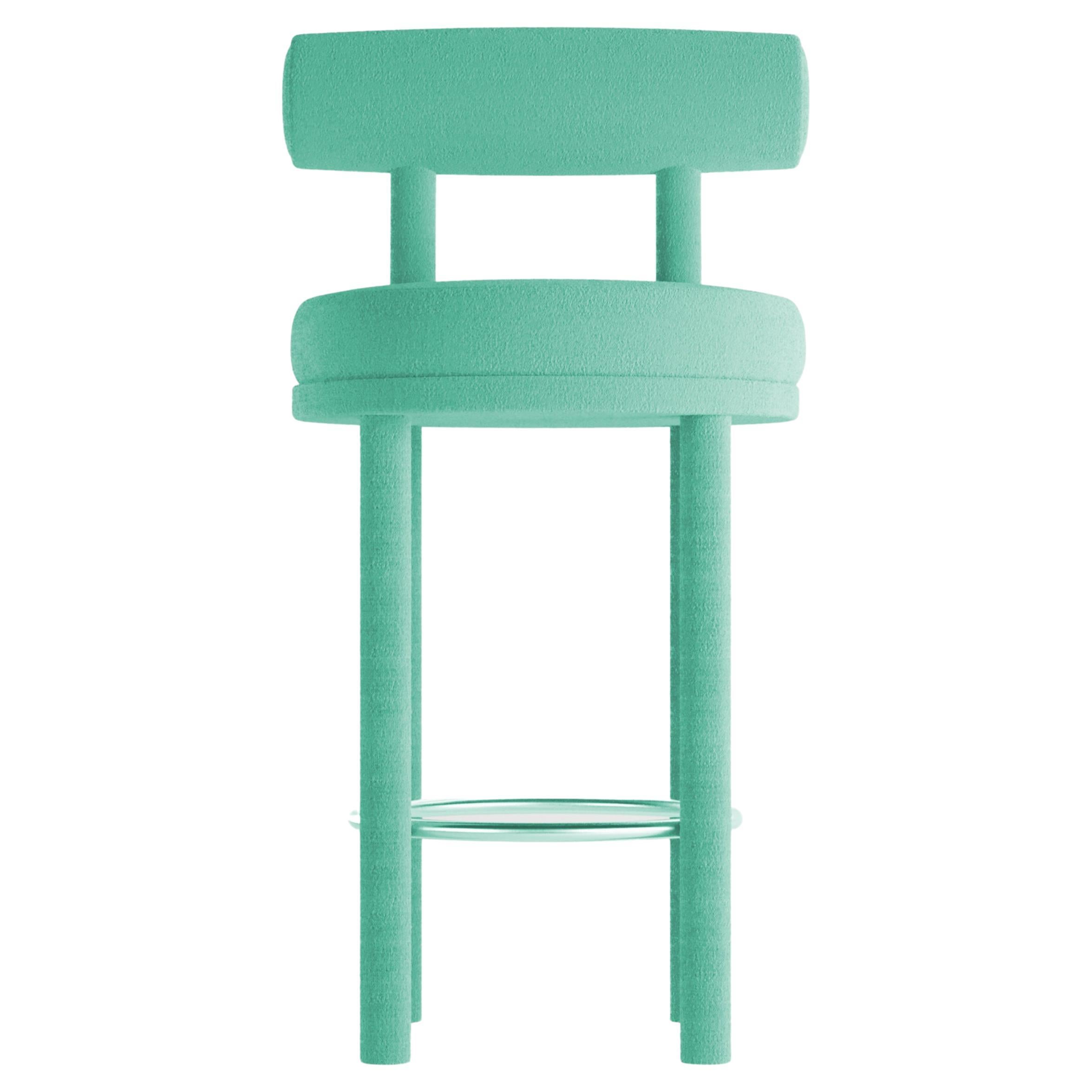 Collector Contemporary Modern Moca Bar in Bouclé Teal by Studio Rig For Sale