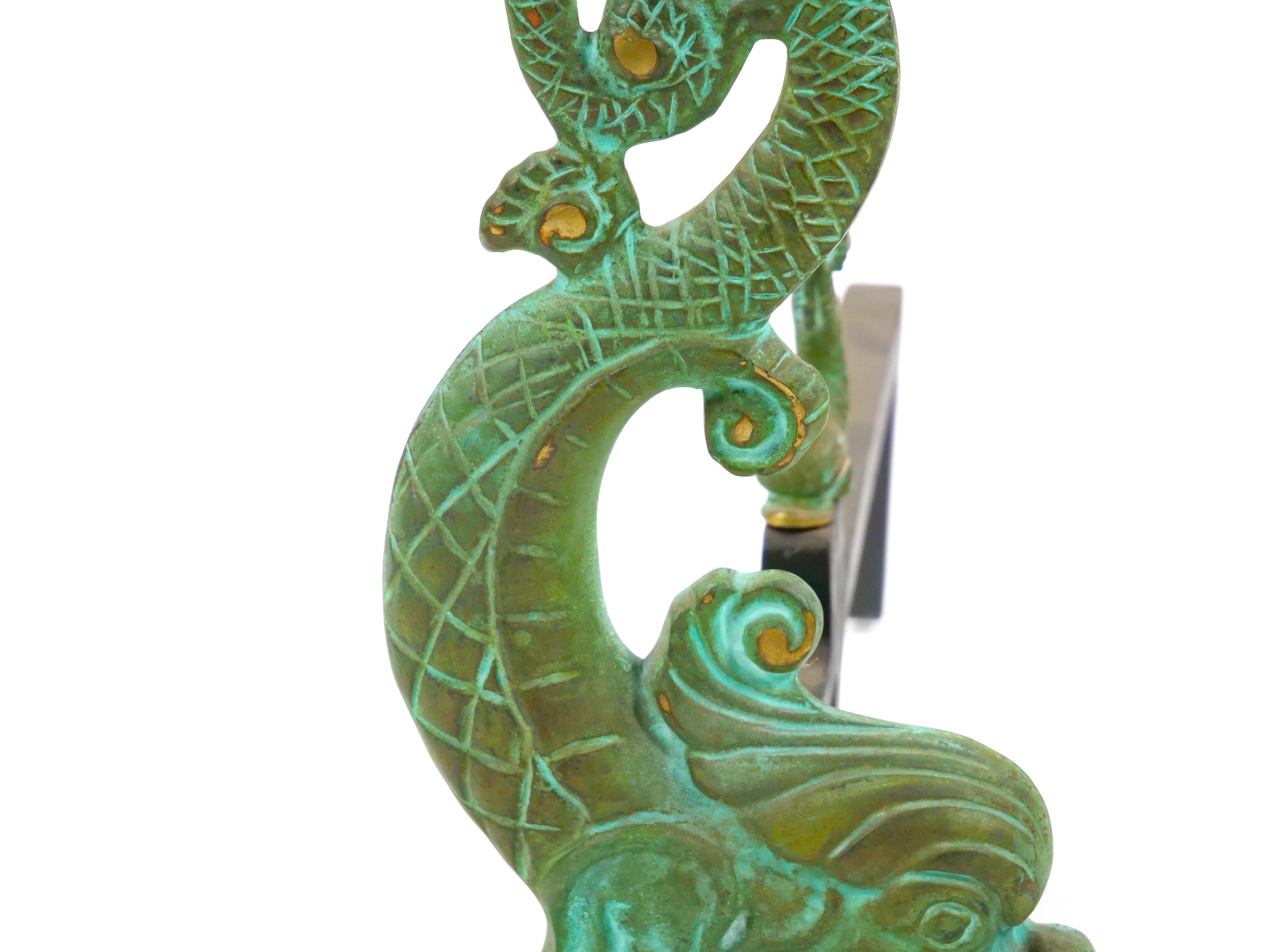 Collector Craftsmanship Dolphin sculpture Brass / Wrought Iron Andirons For Sale 5