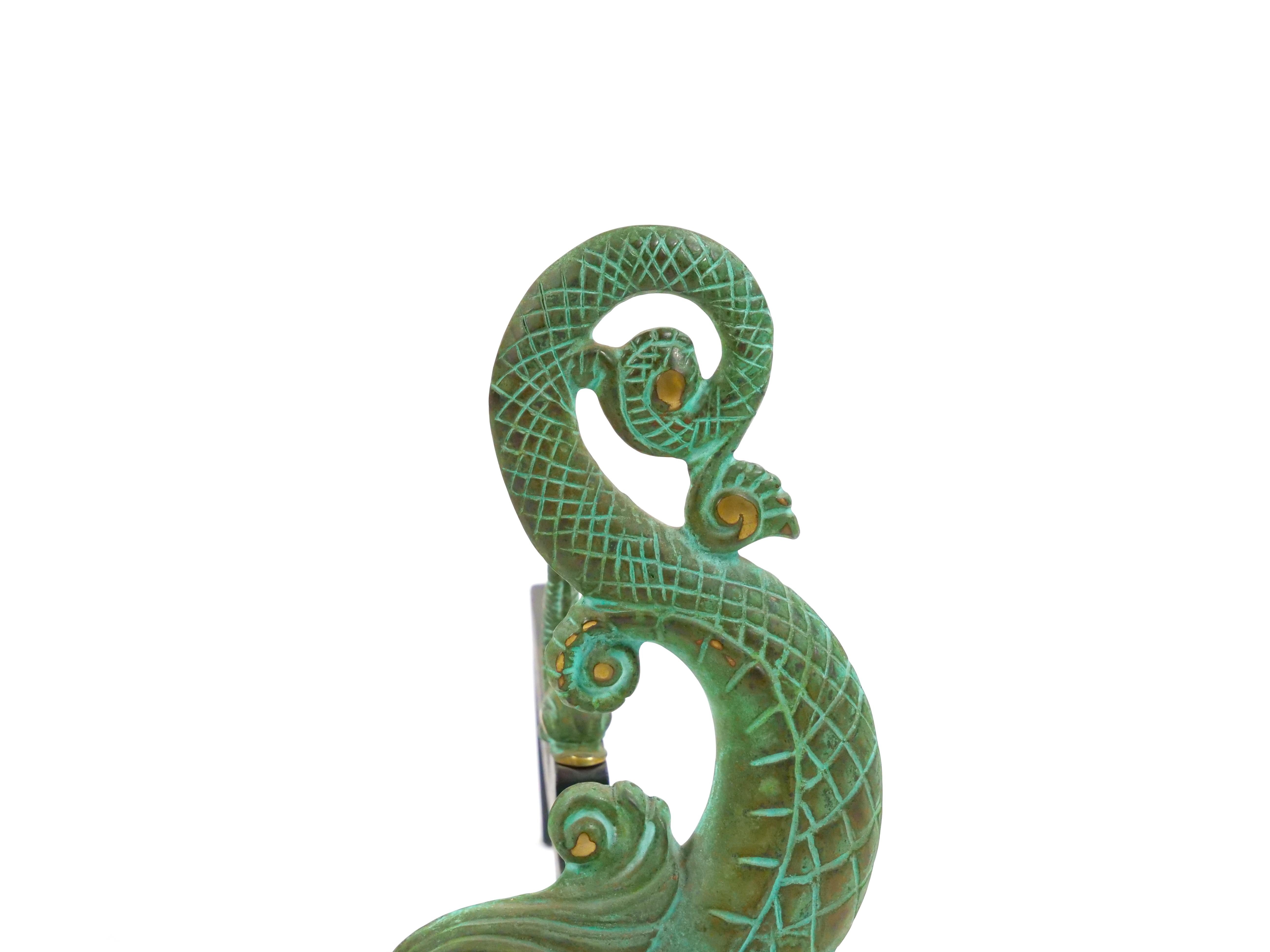 Collector Craftsmanship Dolphin sculpture Brass / Wrought Iron Andirons For Sale 1