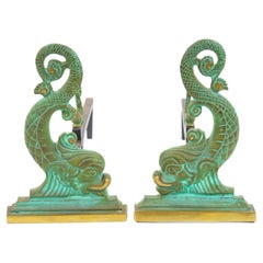 Collector Craftsmanship Dolphin sculpture Brass / Wrought Iron Andirons