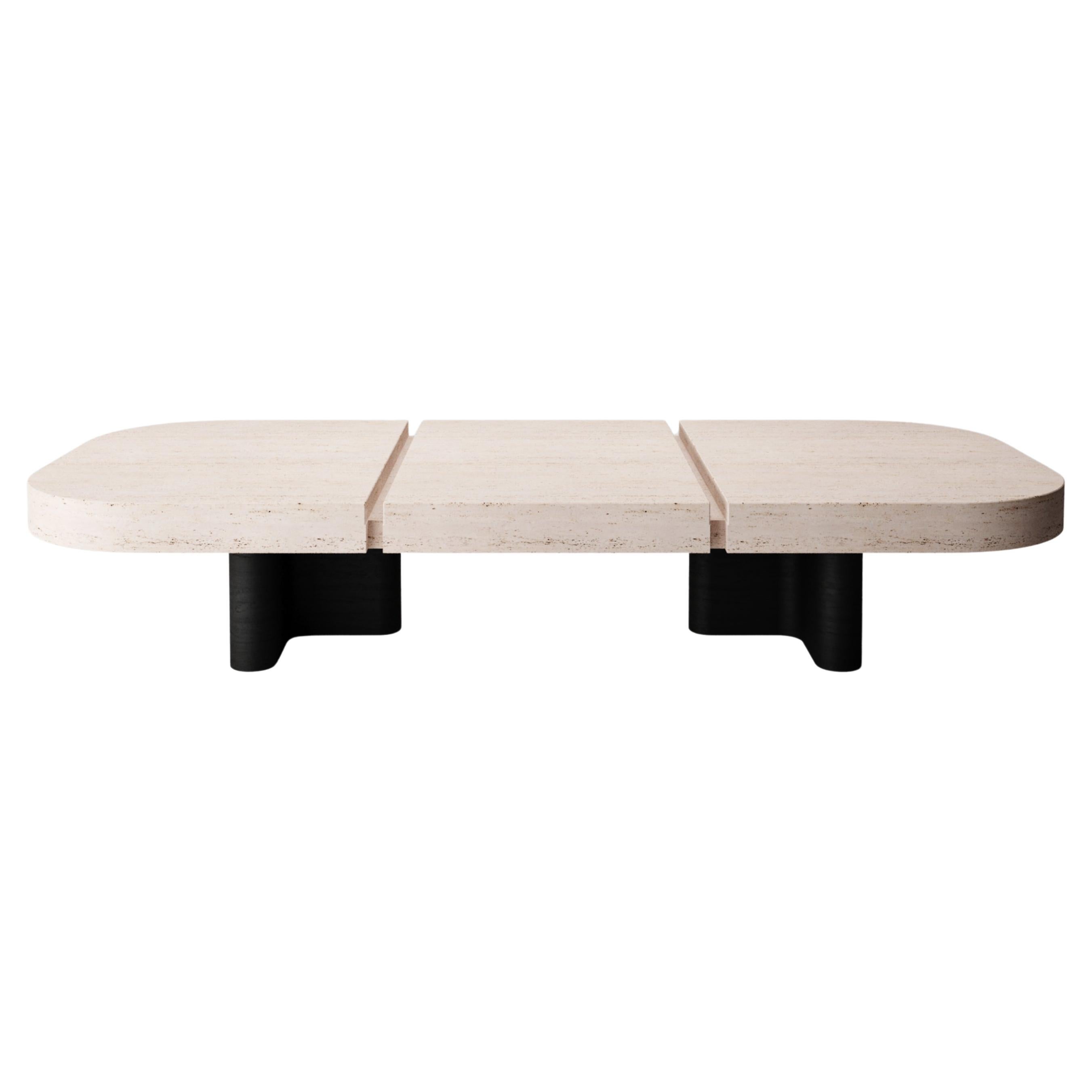 Collector -Designed by Studio Rig Meco Center Table Black Oak and Travertino For Sale