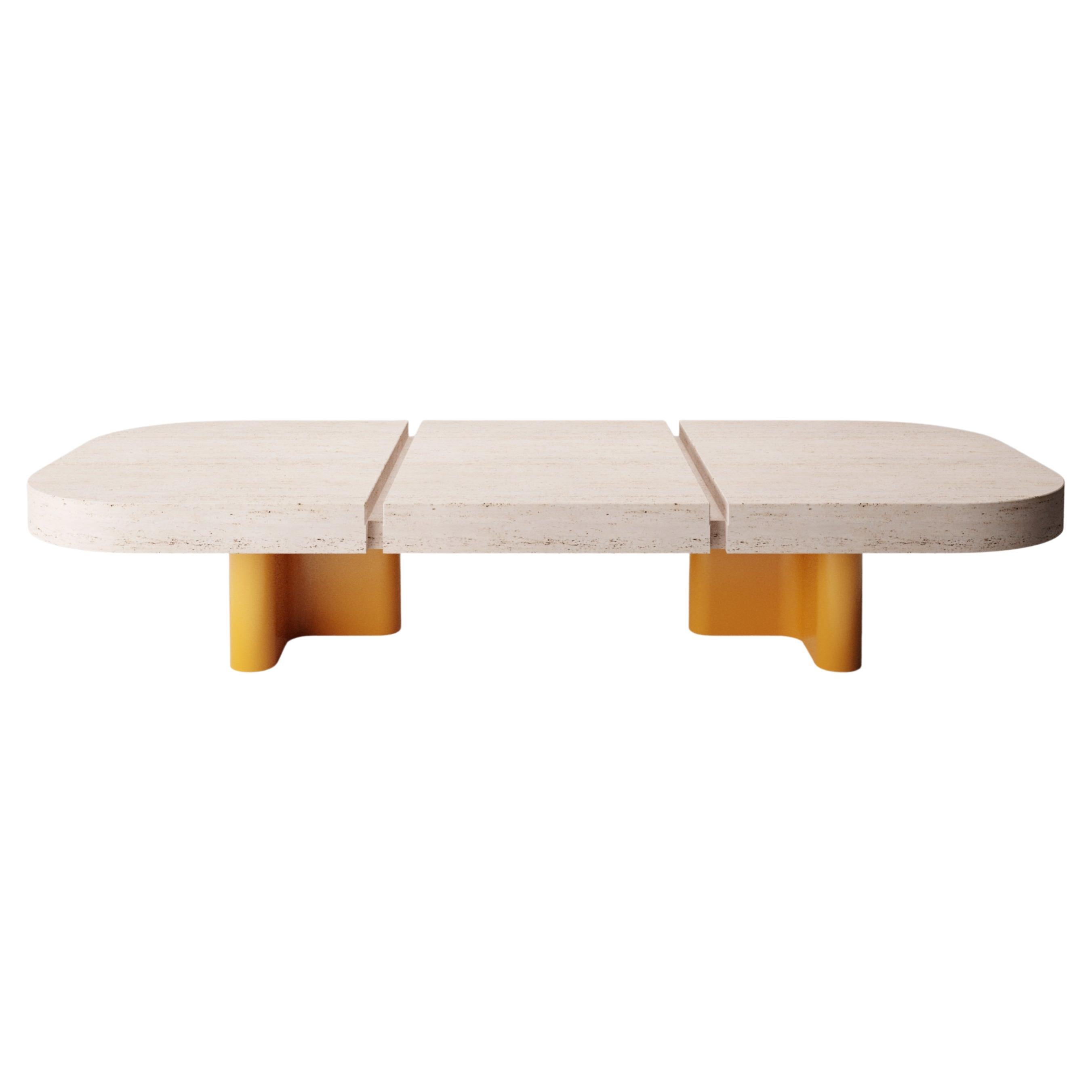 Collector -Designed by Studio Rig Meco Center Table Lacquered and Travertino For Sale