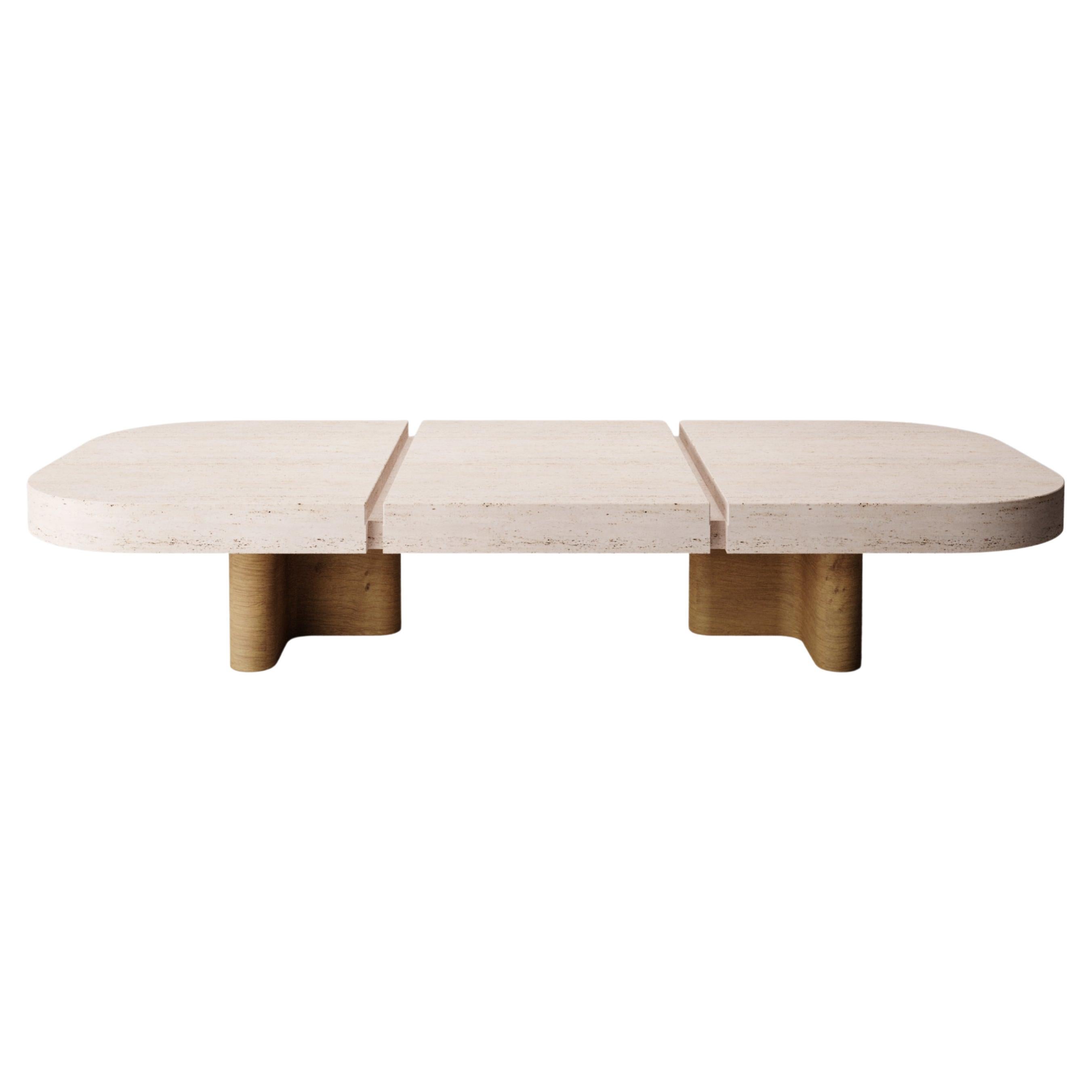 Collector -Designed by Studio Rig Meco Center Table Natural Oak and Travertino For Sale