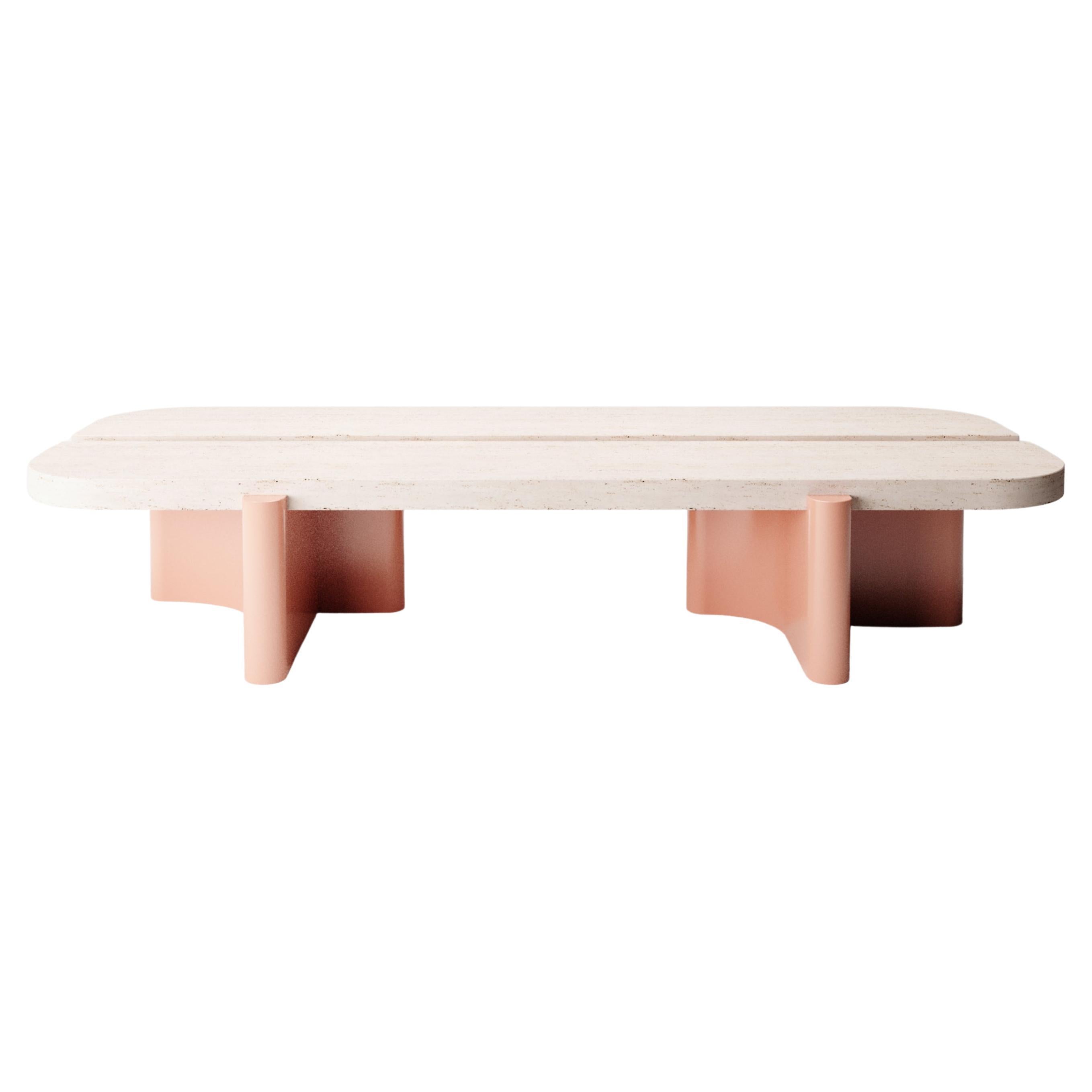 Collector -Designed by Studio Rig Riviera Center Table Lacquered and Travertino For Sale