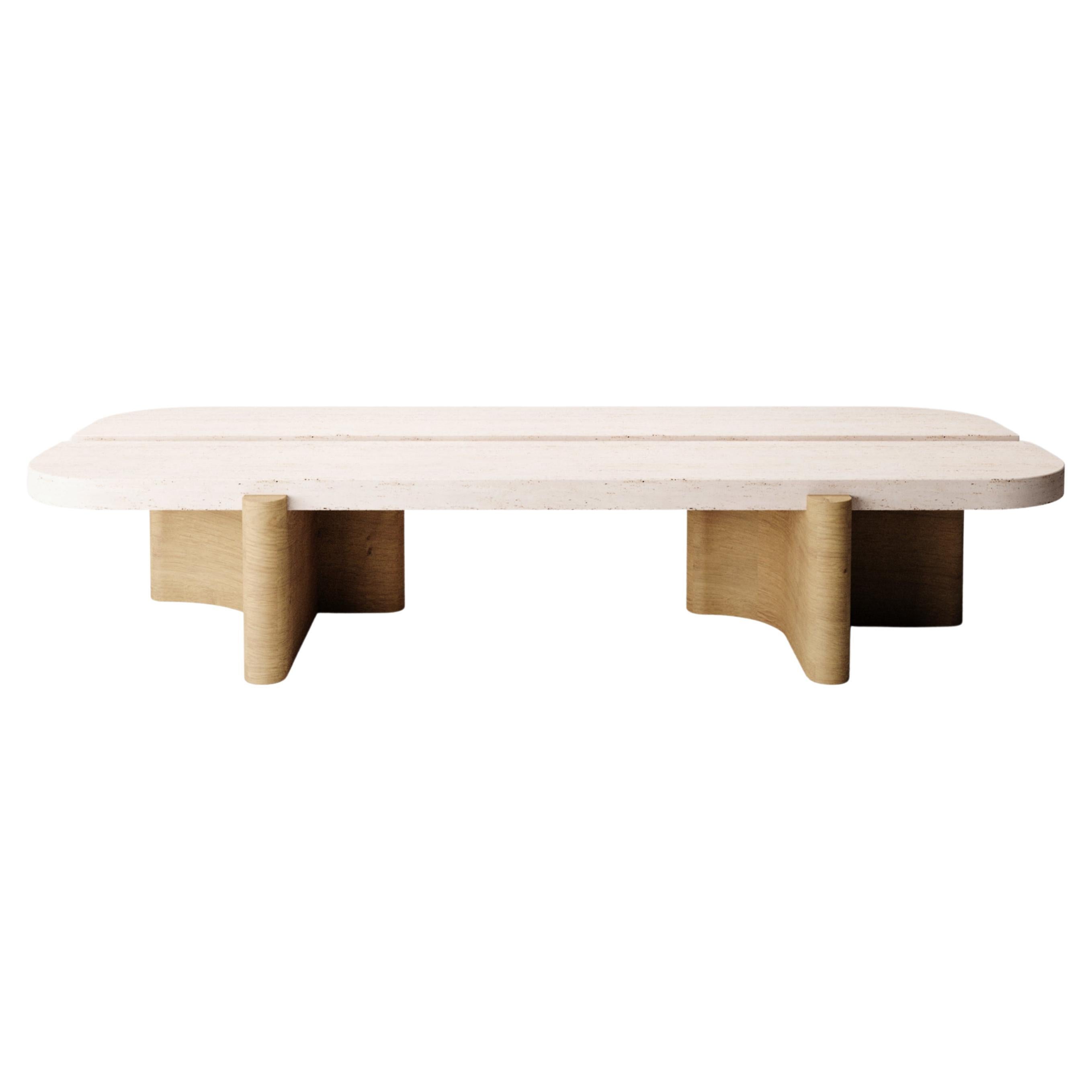 Collector - Designed by Studio Rig Riviera Center Table Oak and Travertino For Sale