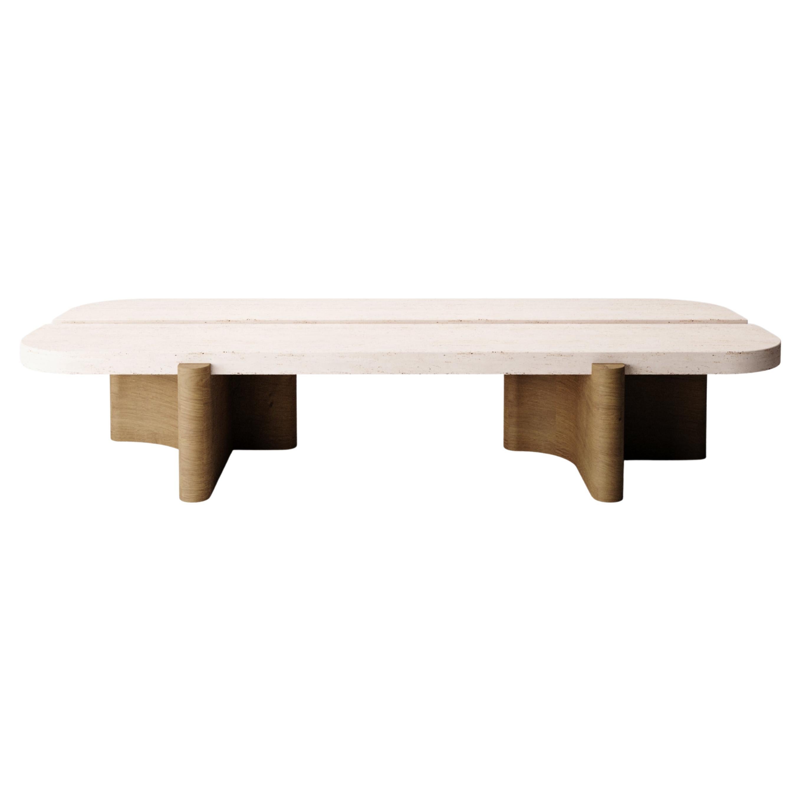 Collector -Designed by Studio Rig Riviera Center Table Smoked Oak and Travertino For Sale