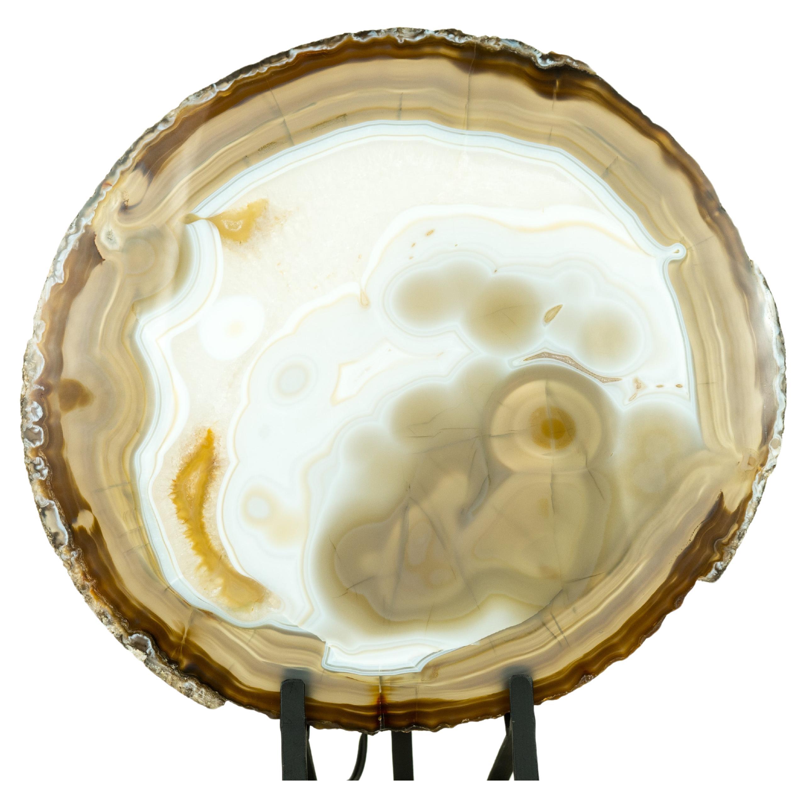 Collector-Grade Agate Slice with a Drawing of a Person Contemplating the Sky For Sale