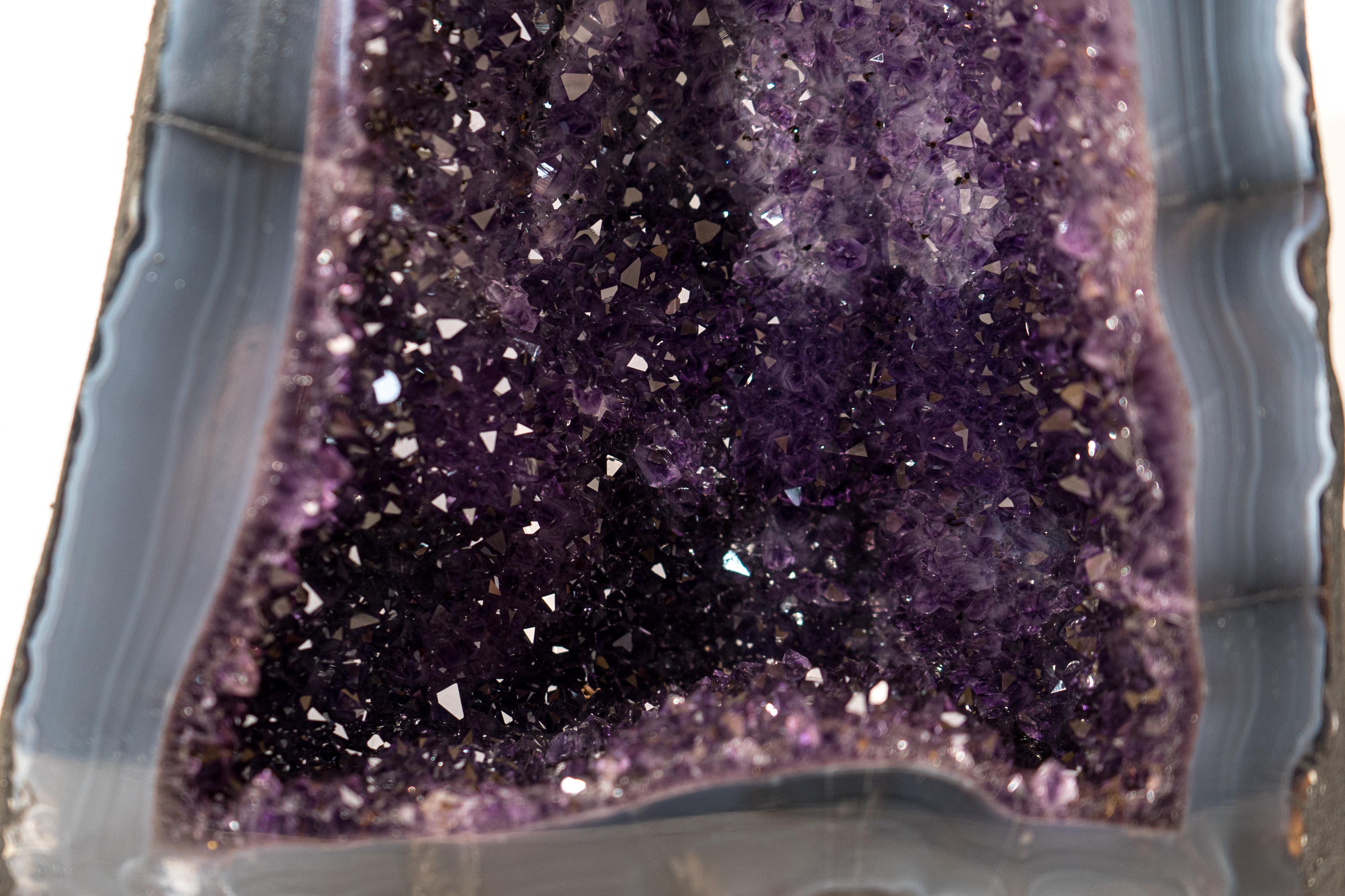 Collector-Grade Deep Purple Amethyst Geode on Intact Blue Lace Agate Lace Matrix For Sale 5