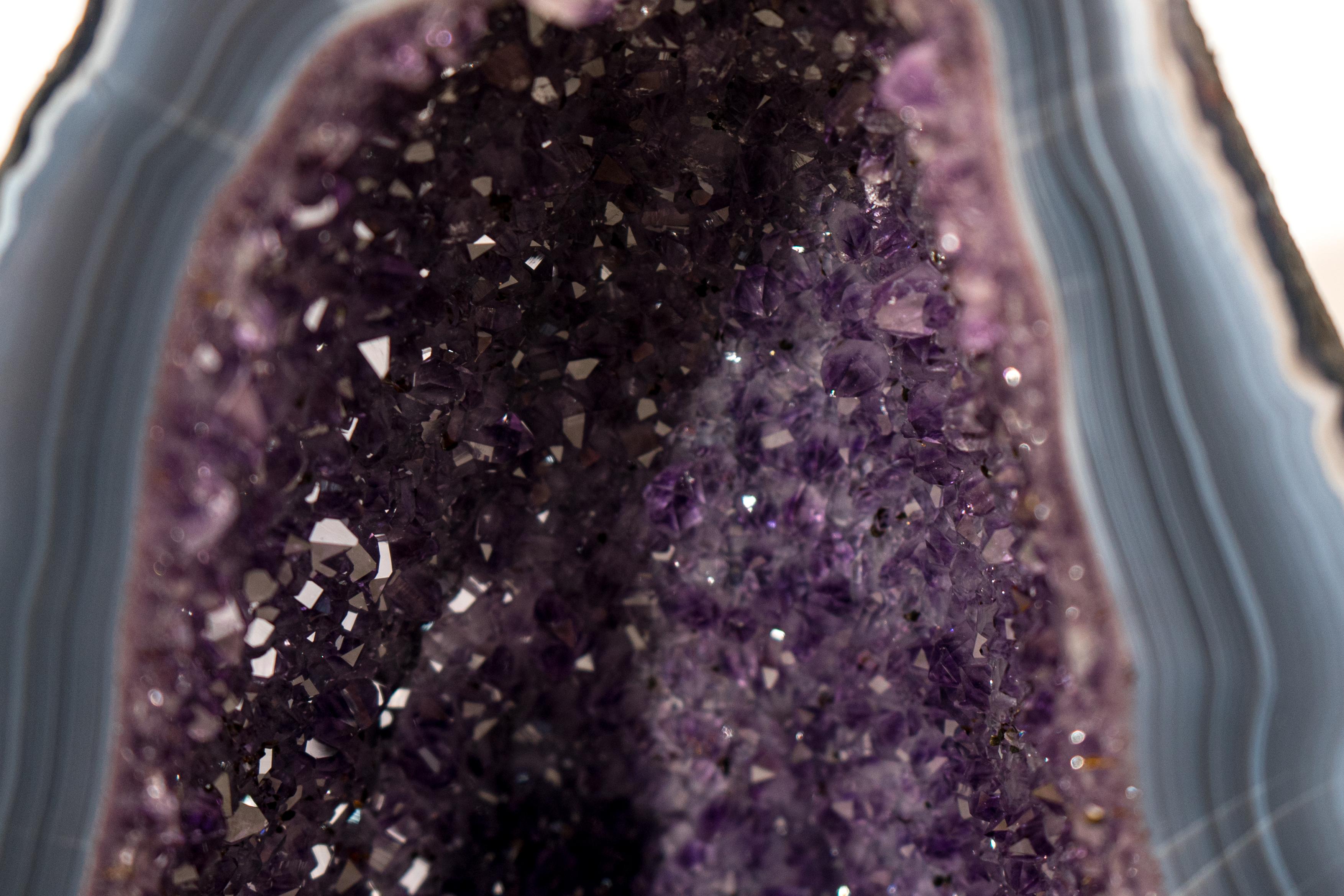 Collector-Grade Deep Purple Amethyst Geode on Intact Blue Lace Agate Lace Matrix For Sale 7
