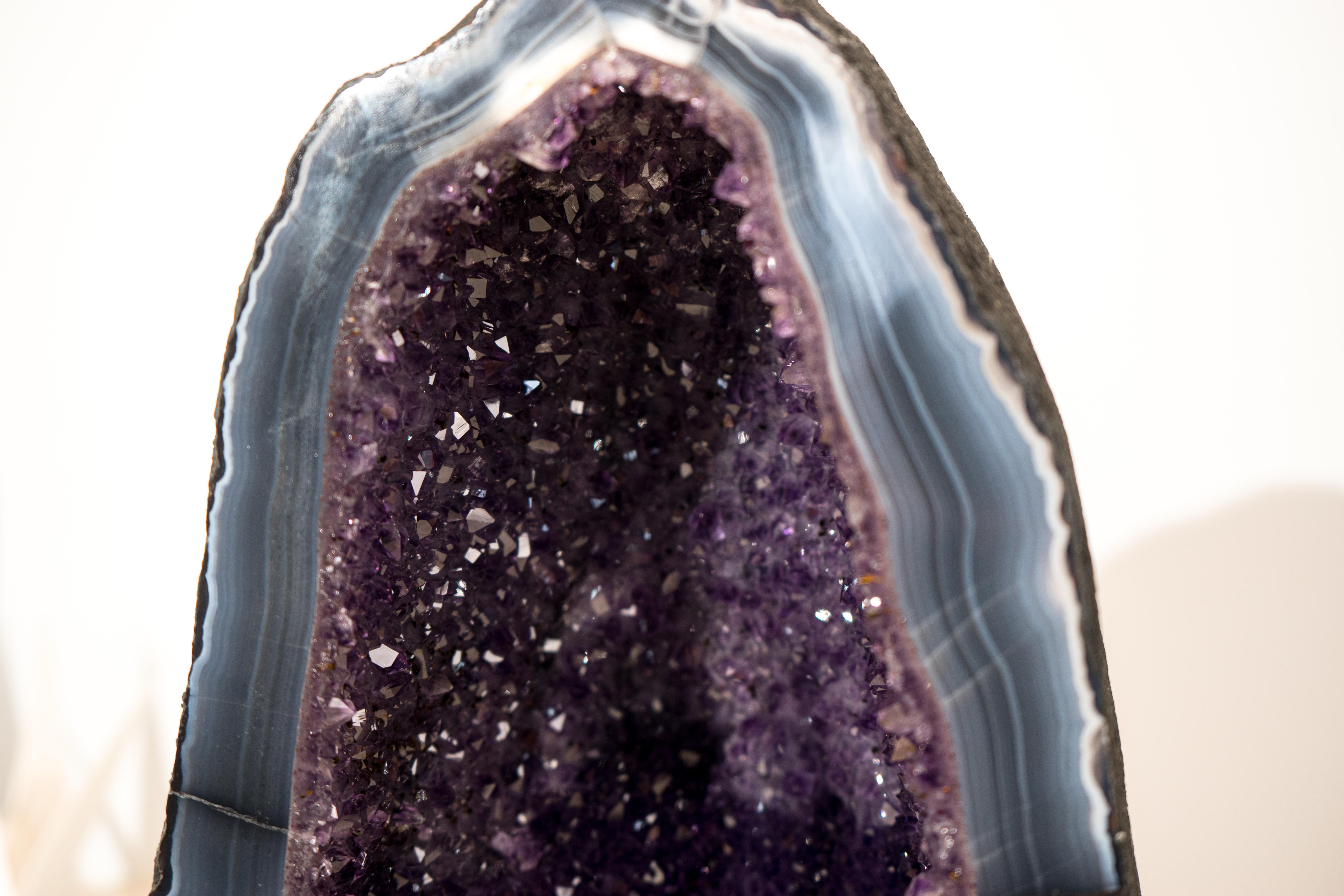 Collector-Grade Deep Purple Amethyst Geode on Intact Blue Lace Agate Lace Matrix For Sale 8