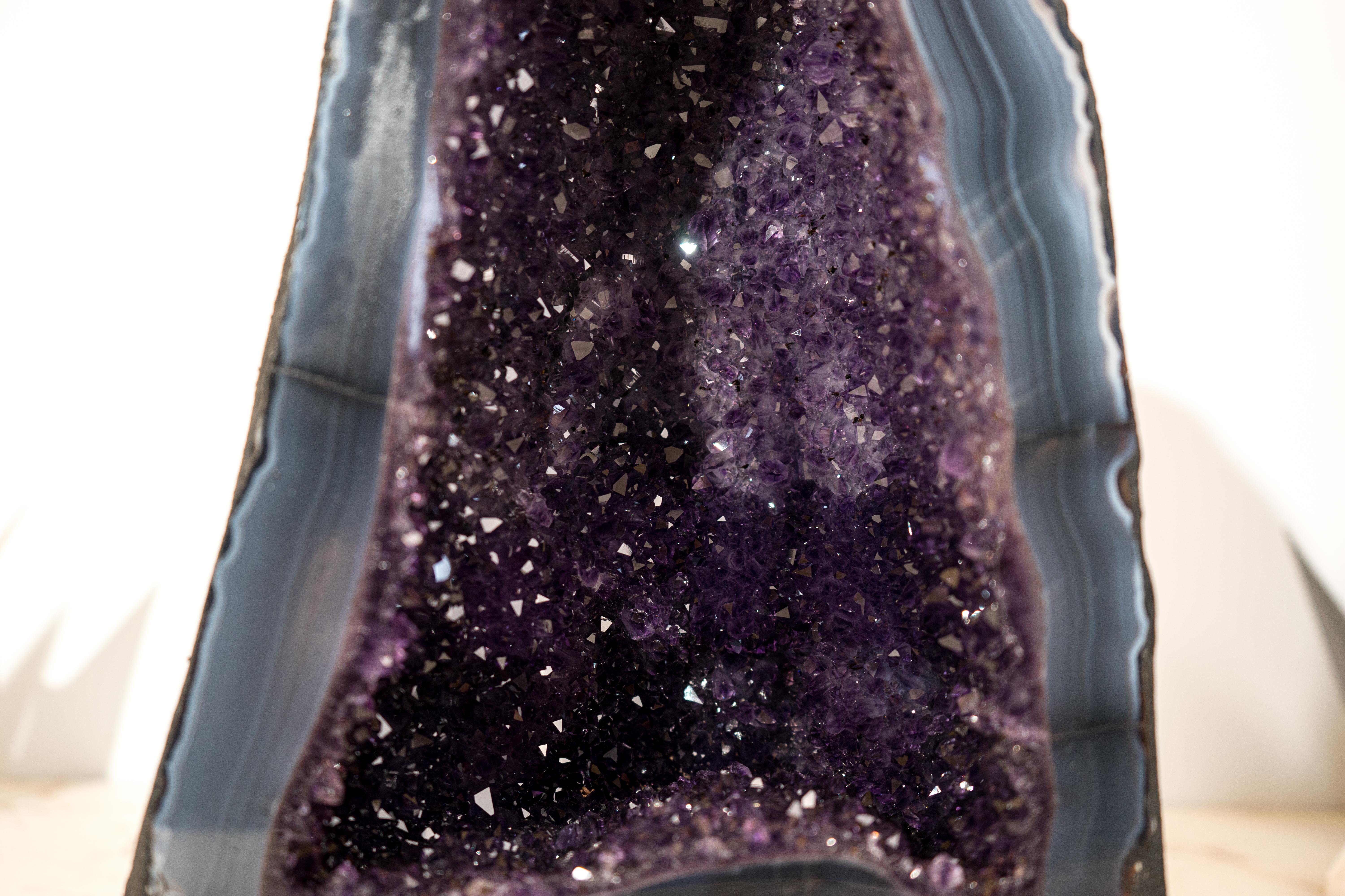 Collector-Grade Deep Purple Amethyst Geode on Intact Blue Lace Agate Lace Matrix For Sale 2