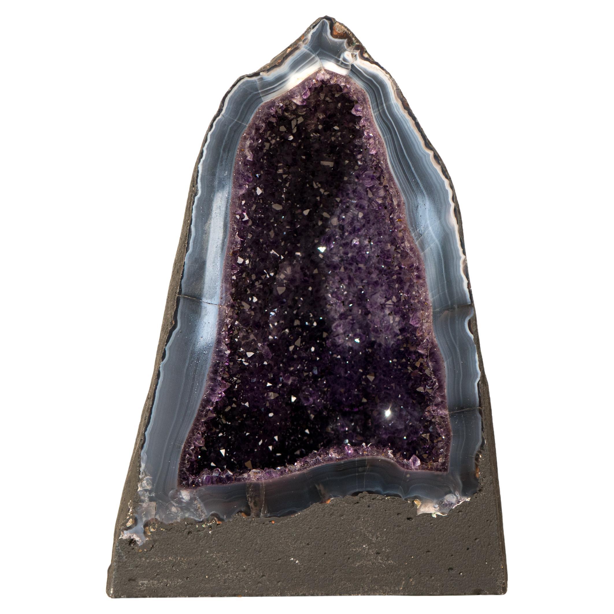 Collector-Grade Deep Purple Amethyst Geode on Intact Blue Lace Agate Lace Matrix For Sale