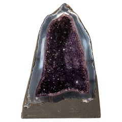 Collector-Grade Deep Purple Amethyst Geode auf intakte blaue Spitze Achat Spitze Matrix