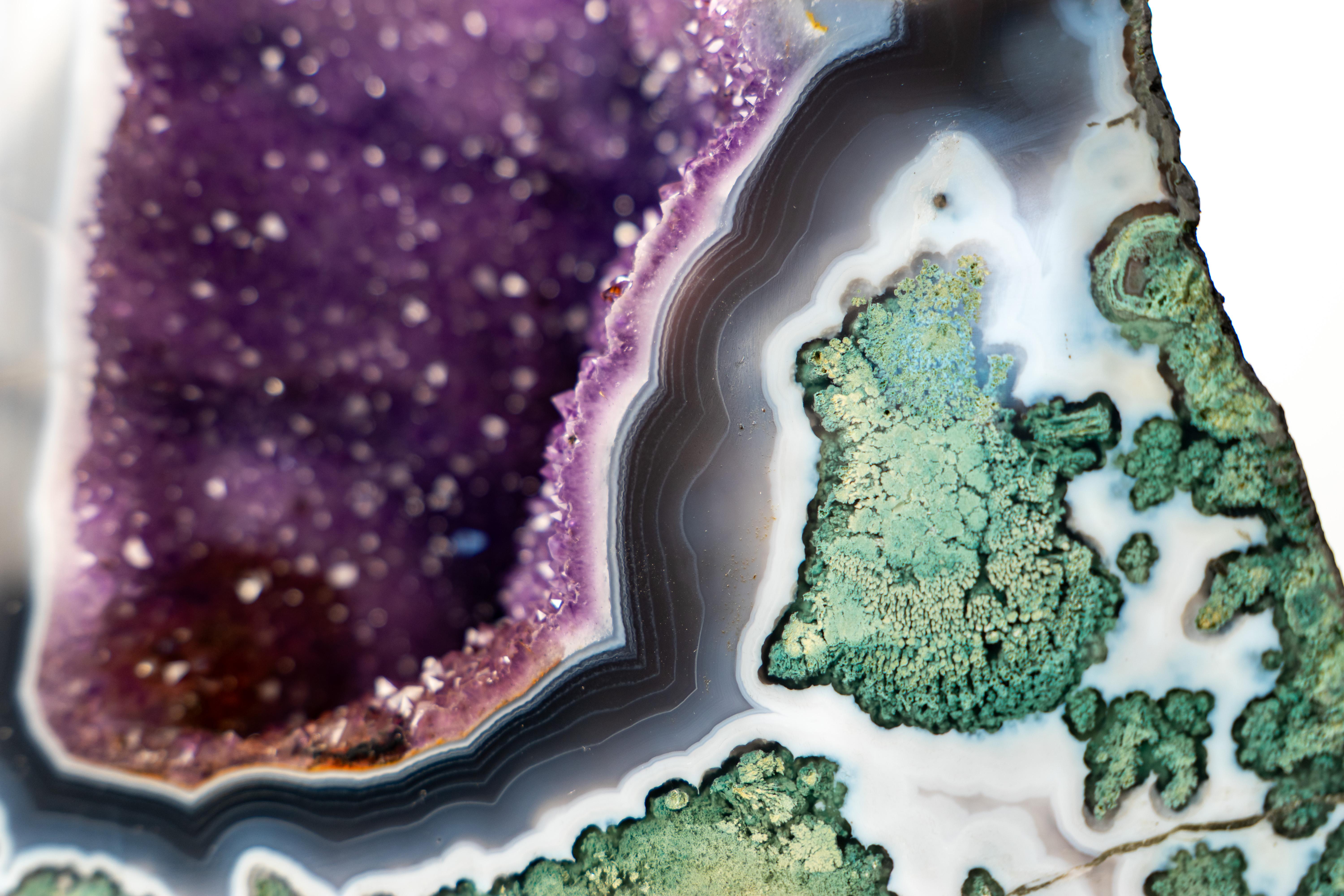 Collector-Grade Pair of Rare Lace Agate Cathedral Geodes For Sale 6