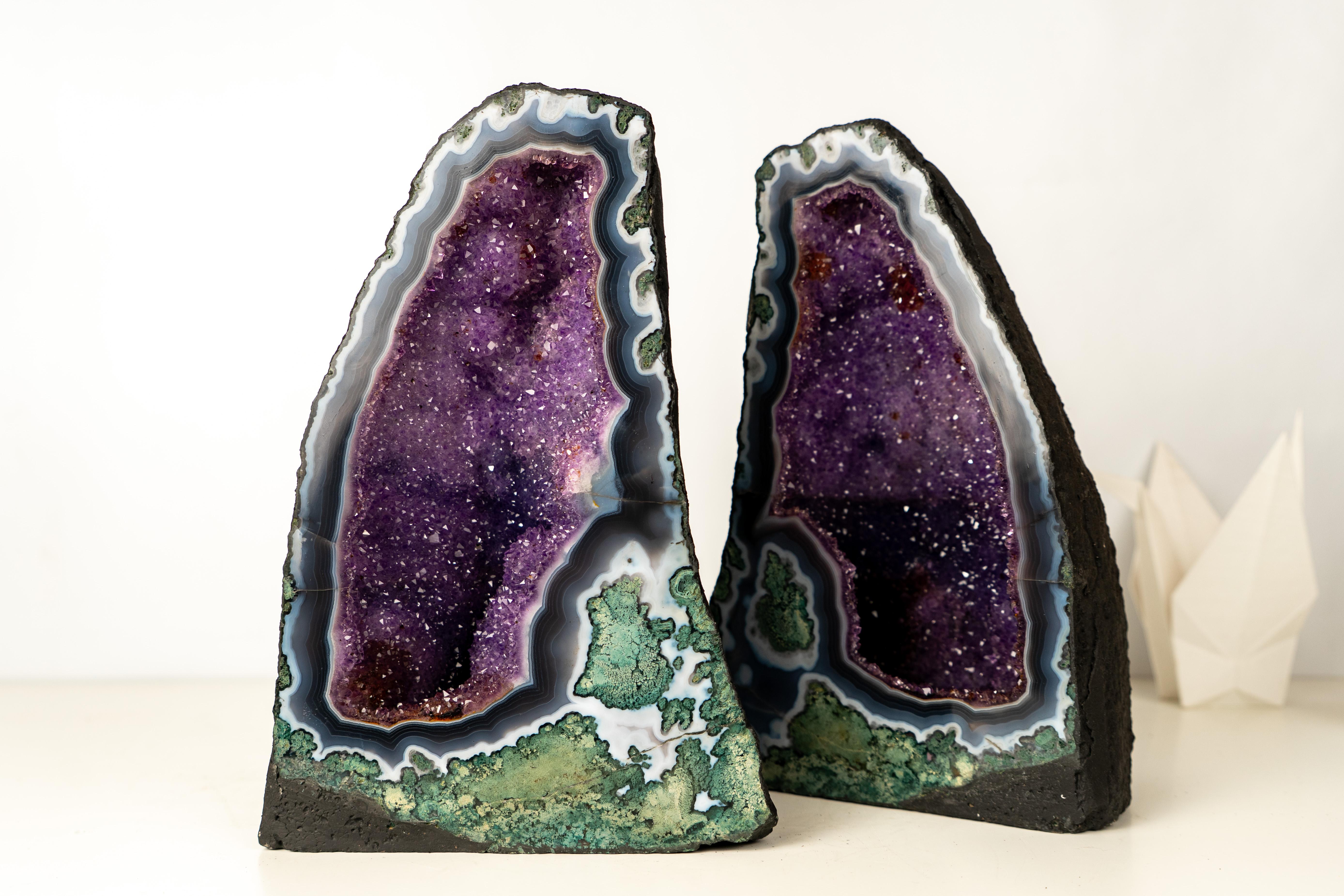 Pair of Rare Blue Banded Lace Agate Cathedral Geodes – Natural Bookmatched Formation

▫️ Description

A true collector’s treasure, this pair of Blue Banded Lace Agate Cathedral Geodes showcases harmonious symmetry and natural artistry. Formed as a