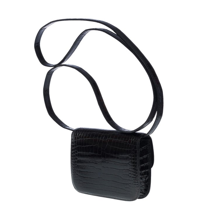 Collector Hermes Constance Micro Clutch Flap Bag in Black Porosus Crocodile, GHW
