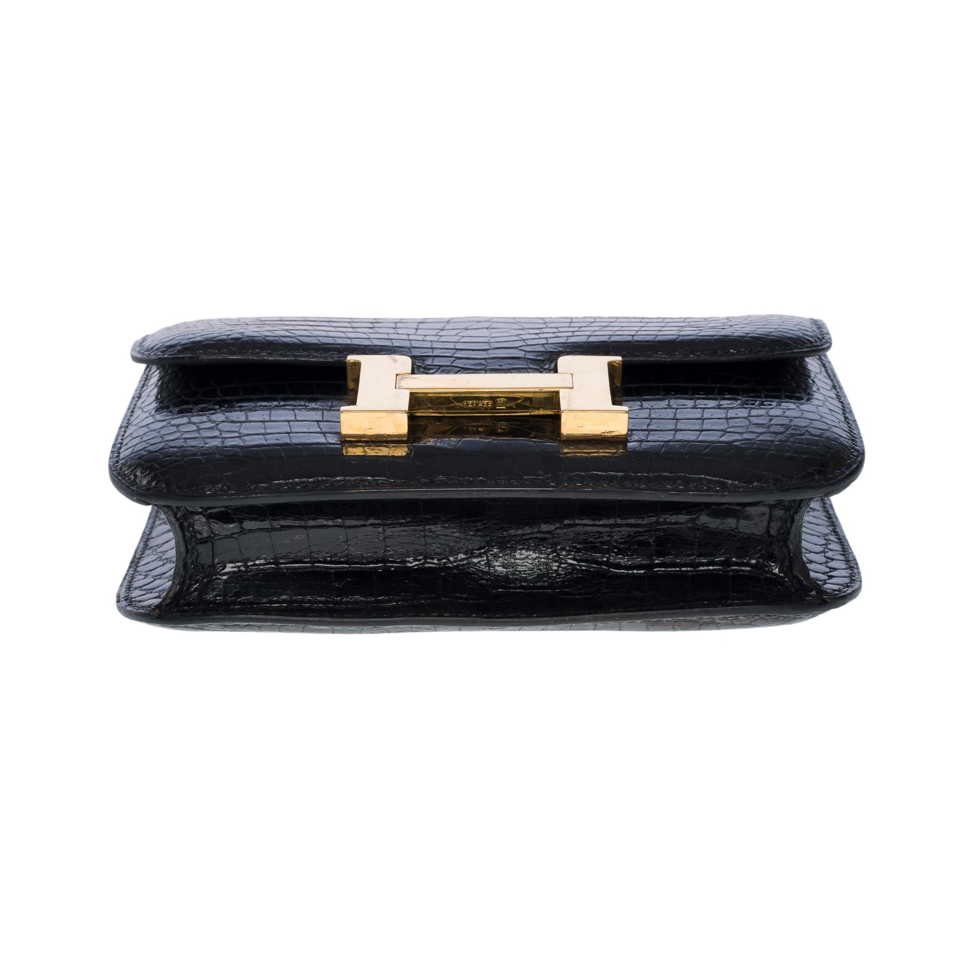 Collector Hermes Constance Micro Clutch flap bag in black Porosus Crocodile, GHW For Sale 3