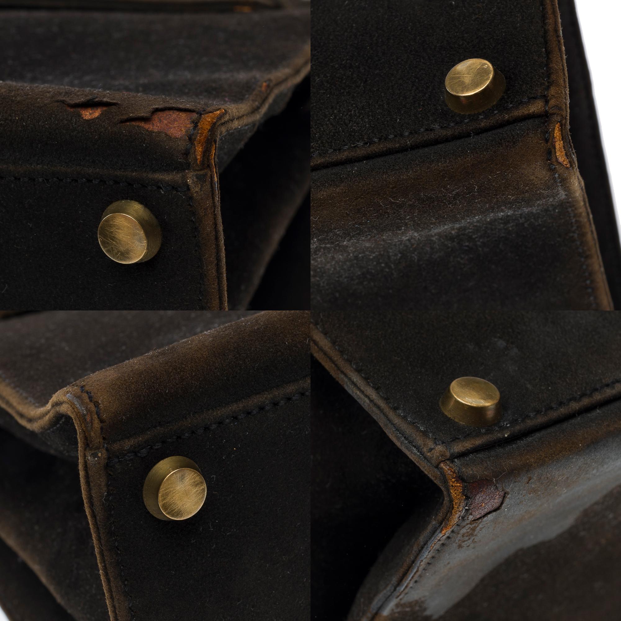 Collector Hermès Kelly 25 Doblis in black suede and gold hardware For Sale 5
