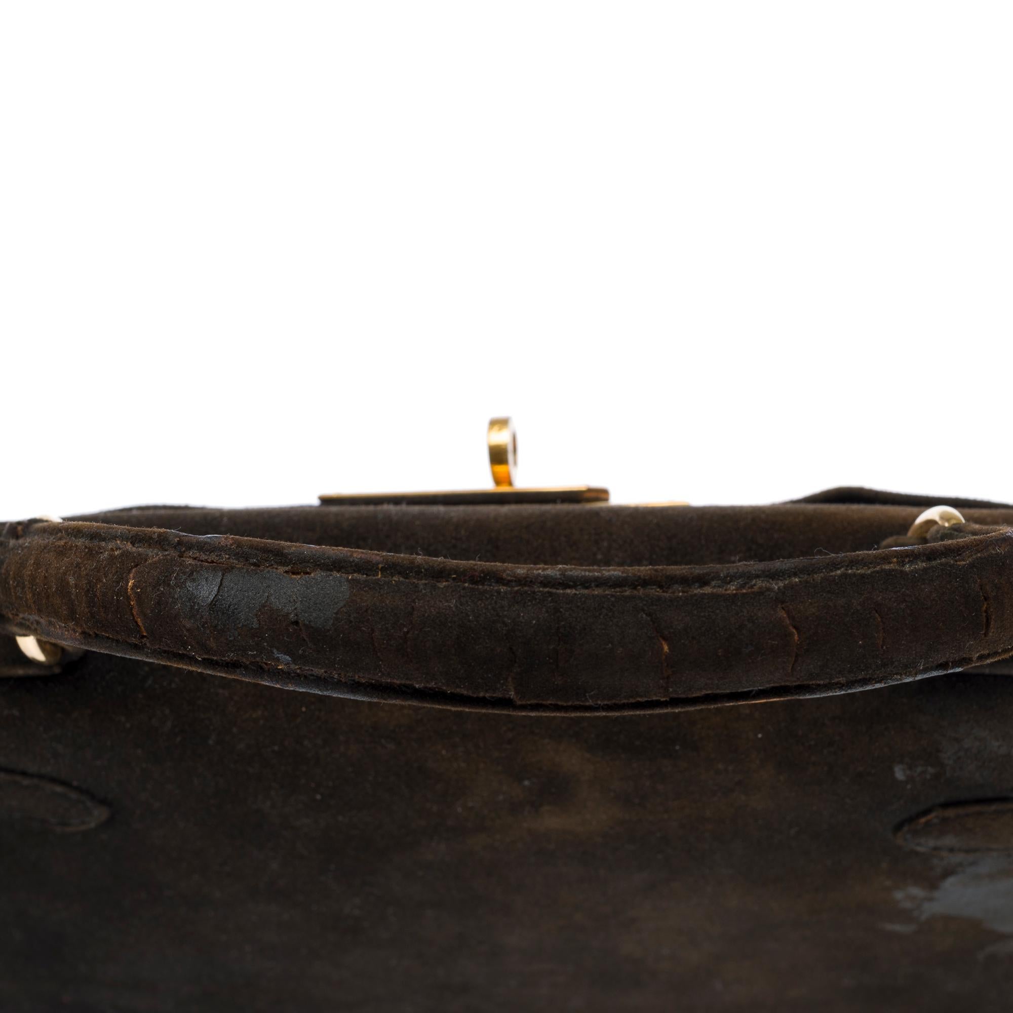 Collector Hermès Kelly 25 Doblis in black suede and gold hardware For Sale 3