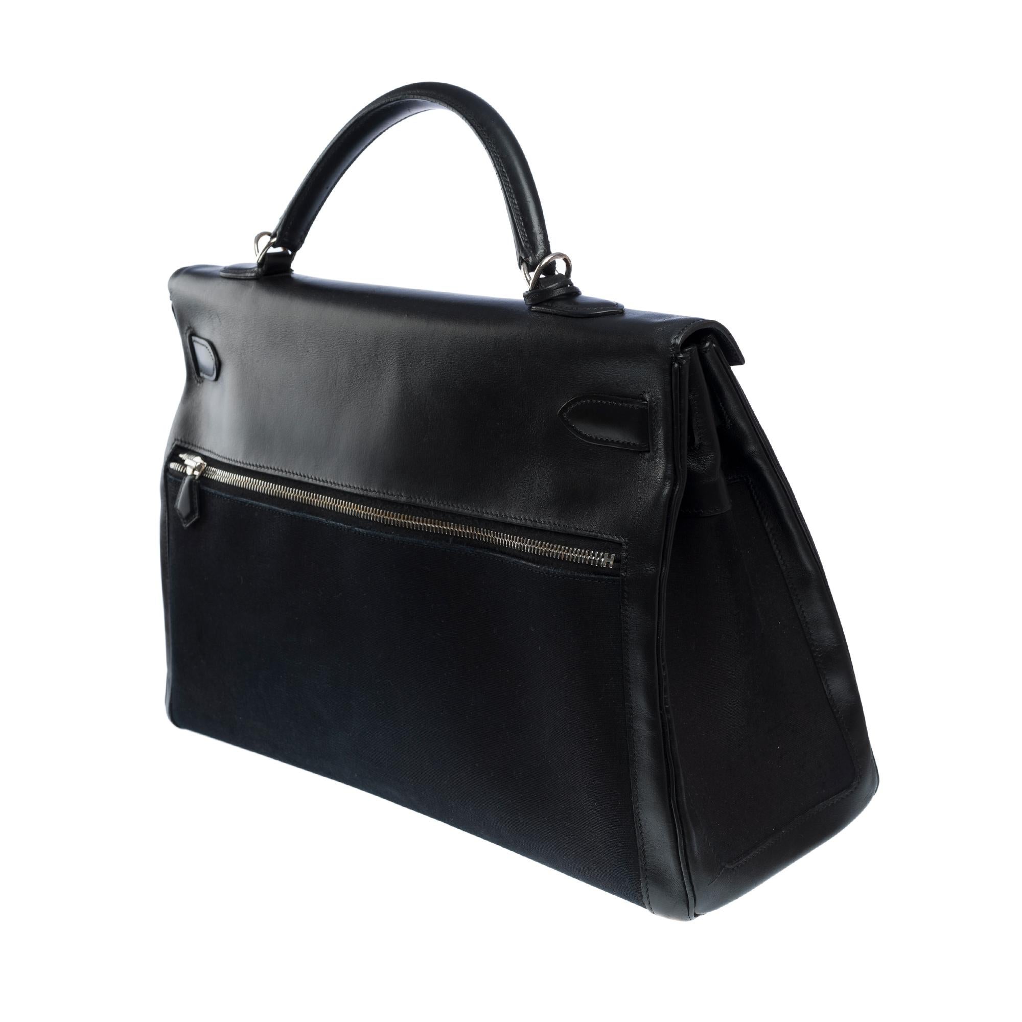 Women's or Men's Collector Hermès Kelly Lakis 40 handbag strap in black canvas and leather, PHW