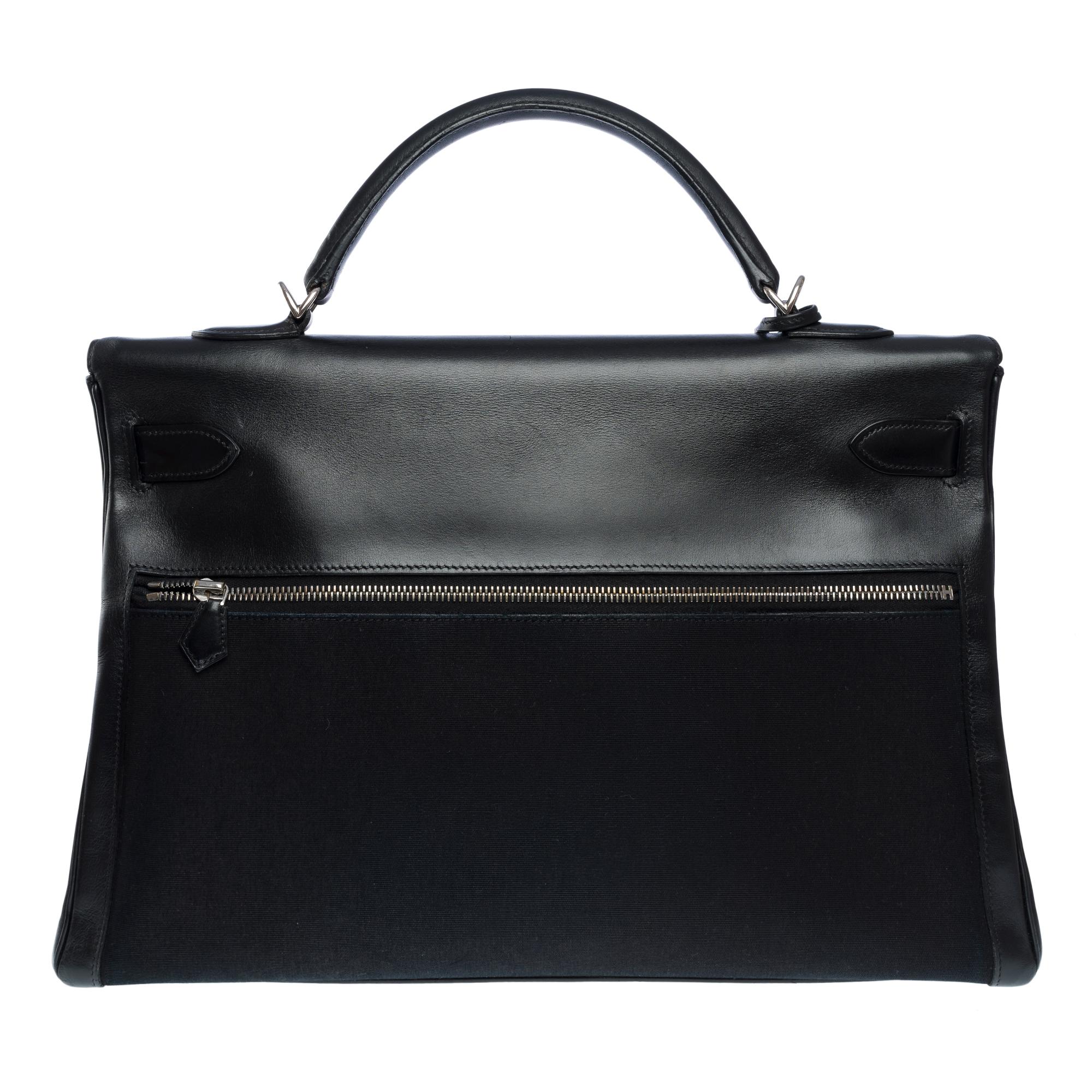 Collector Hermès Kelly Lakis 40 handbag strap in black canvas and leather, PHW 1