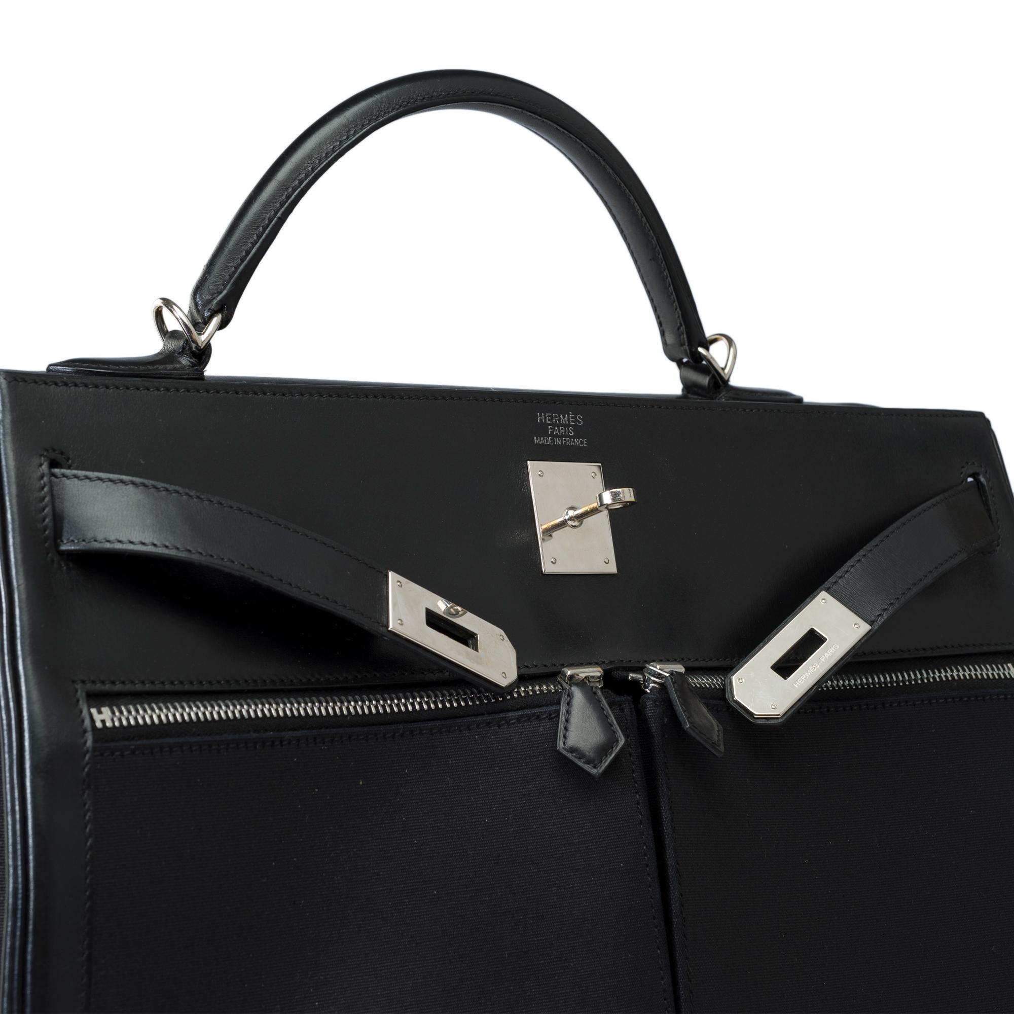 Collector Hermès Kelly Lakis 40 handbag strap in black canvas and leather, PHW 3
