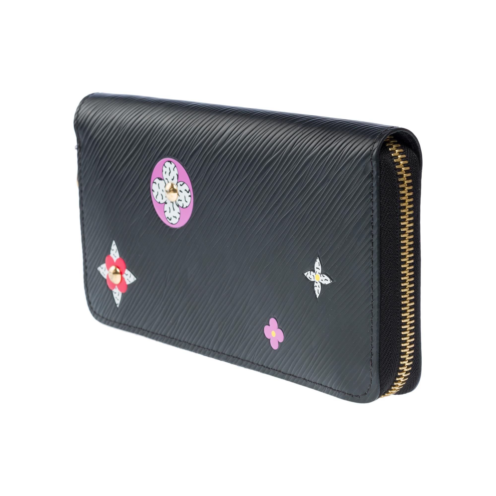 Women's or Men's Collector Louis Vuitton Flower Zippy Wallet in black epi leather, GHW