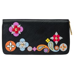 Used Collector Louis Vuitton Flower Zippy Wallet in black epi leather, GHW