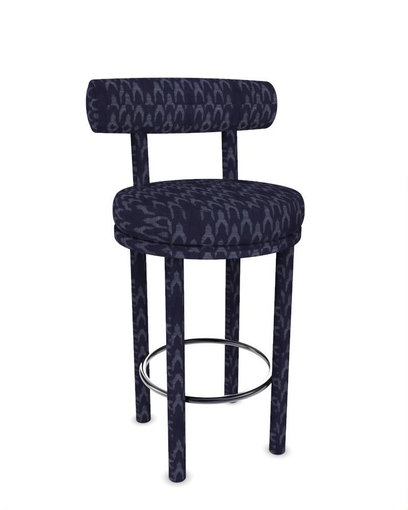 Portuguese Collector Moca Bar Chair Fully Upholstered in Outdoor Blue Fabric by Studio Rig For Sale