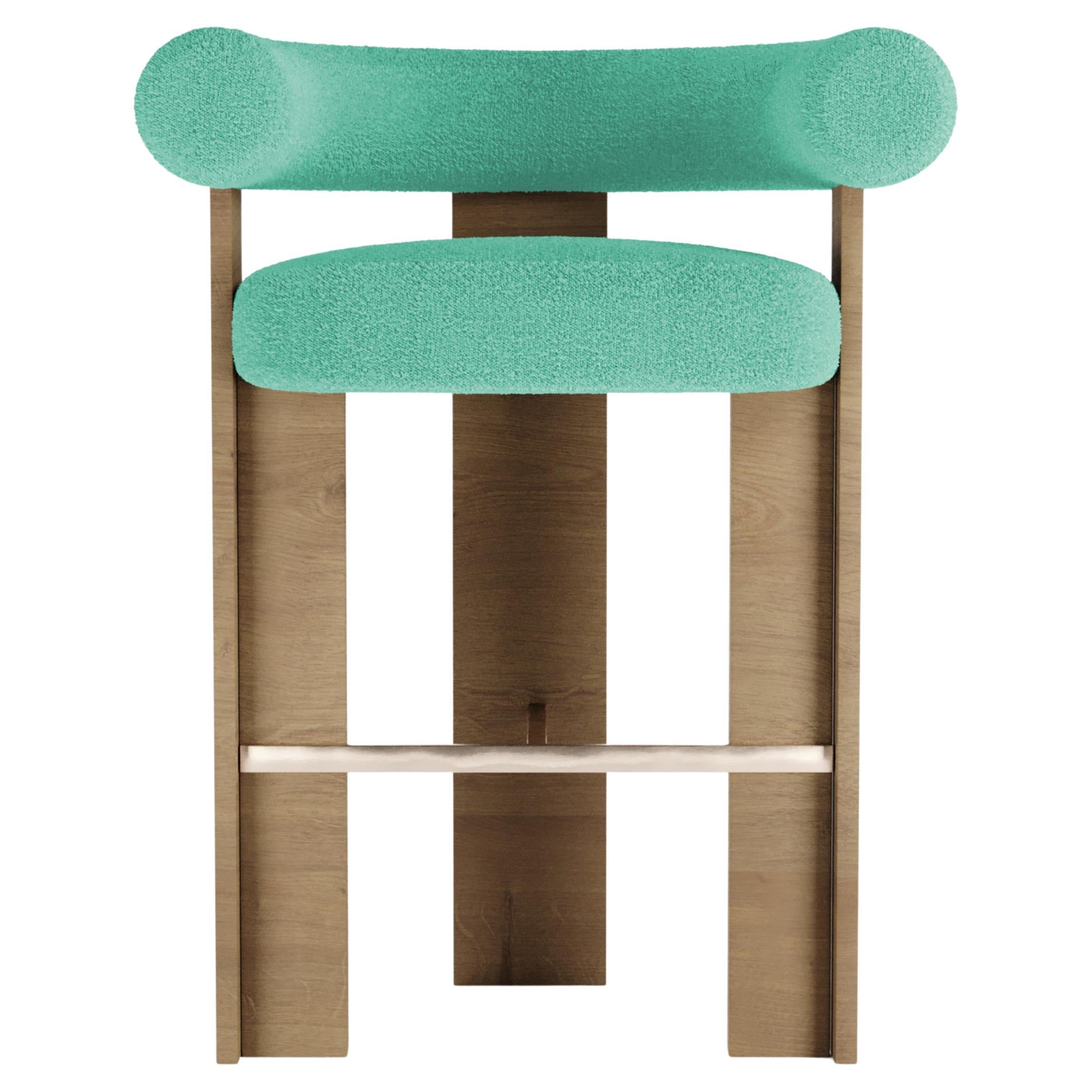 Collector Modern Cassette Bar Chair in Bouclé Teal by Alter Ego For Sale