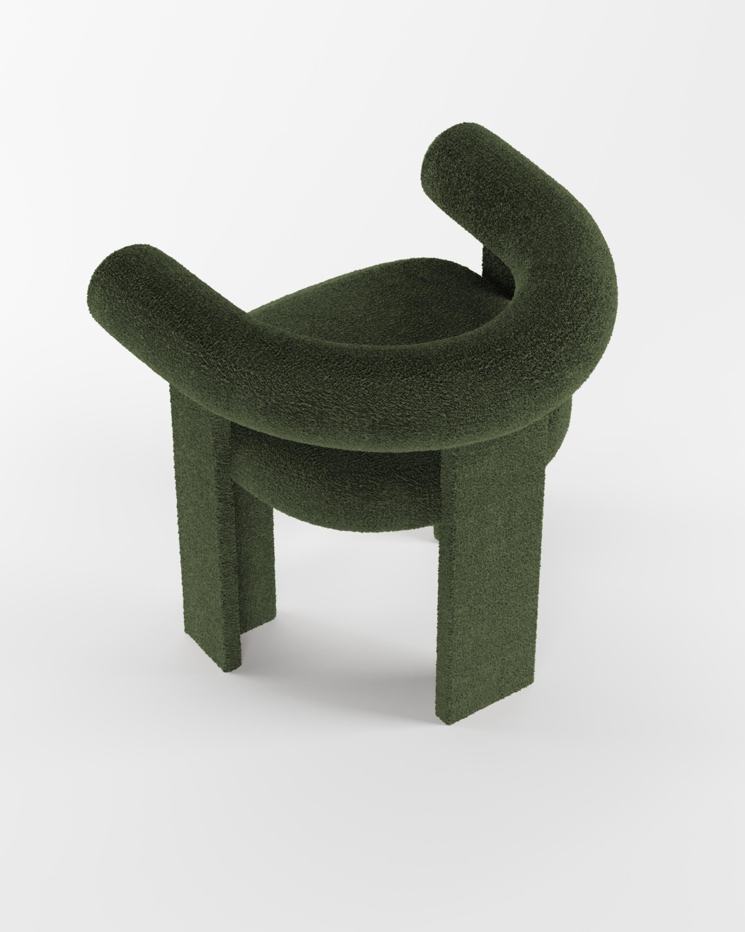 Portuguese Collector Modern Cassette Chair in Bouclé Green by Alter Ego For Sale