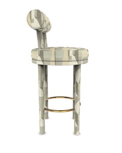 Chaise de bar Moca moderne Collector recouverte de tissu Alabaster par Studio Rig
