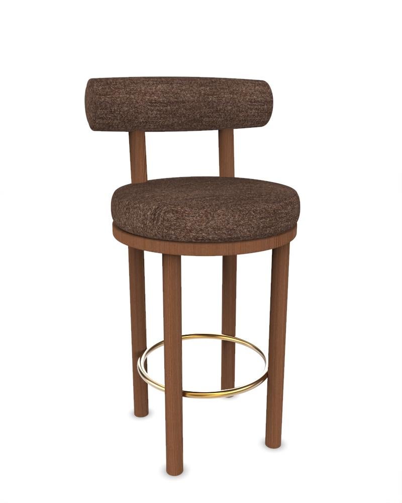 Portuguese Collector Modern Moca Bar Chair in Tricot Brown Fabric and Oak by Studio Rig For Sale