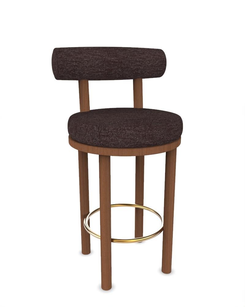 Portuguese Collector Modern Moca Bar Chair Tricot  Dark Brown Fabric and Oak by Studio Rig For Sale