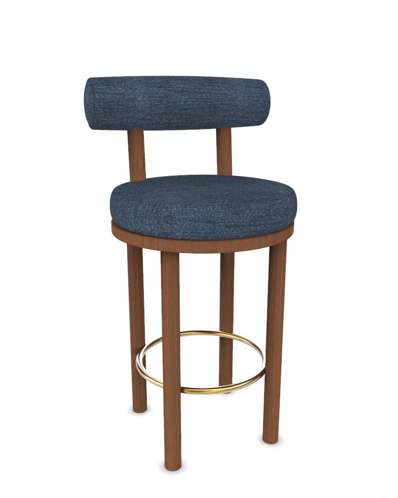 Portuguese Collector Modern Moca Bar Chair Tricot Dark Seafoam Fabric and Oak by Studio Rig For Sale