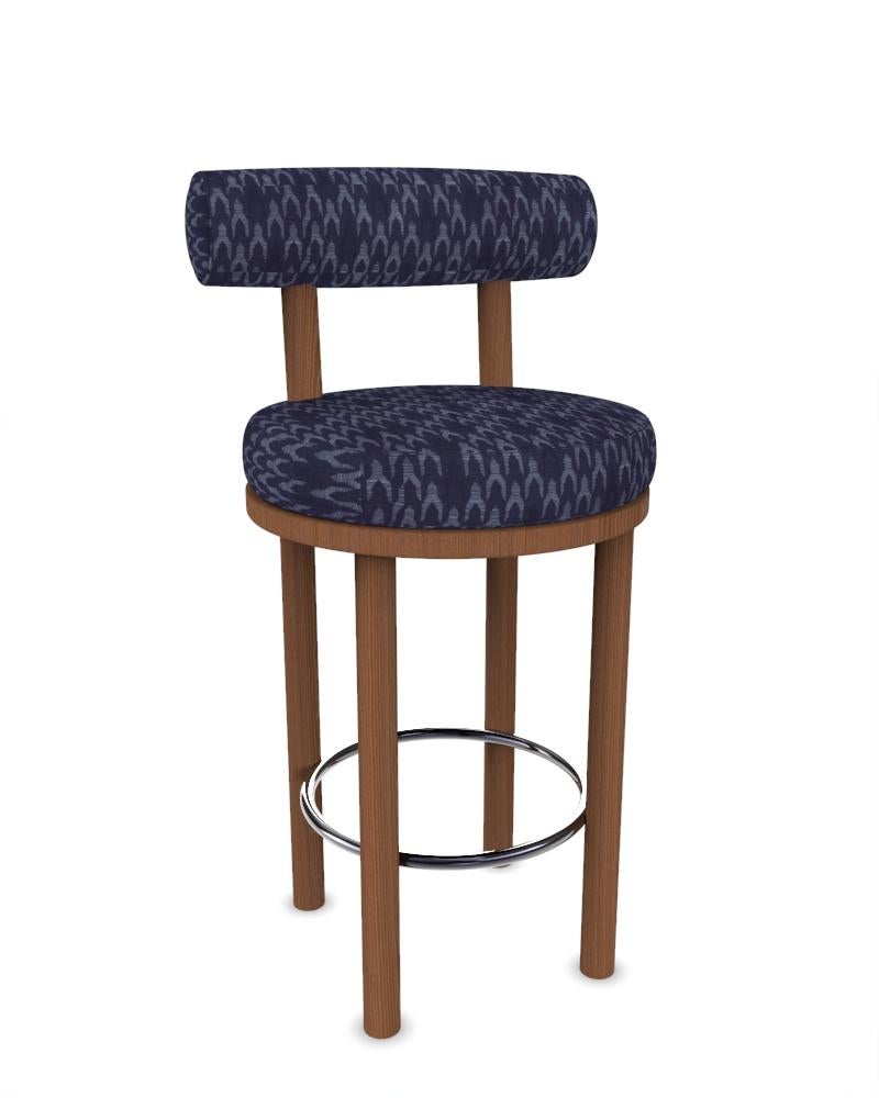 Portuguese Collector Modern Moca Bar Chair Upholstered in Blue Fabric by Studio Rig For Sale