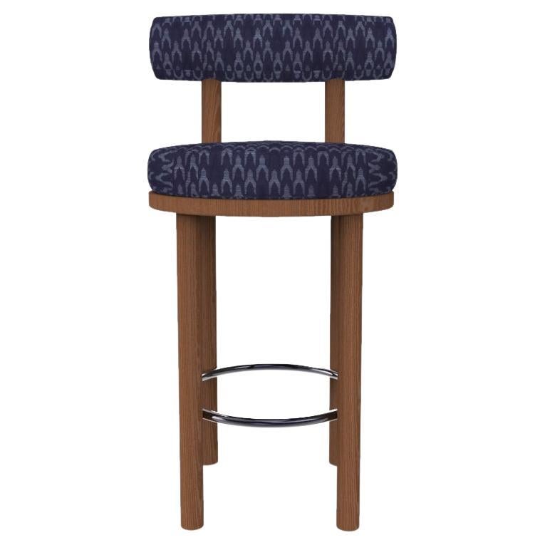 Collector Modern Moca Bar Chair Upholstered in Blue Fabric by Studio Rig For Sale