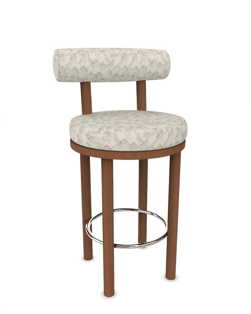 Portuguese Collector Modern Moca Bar Chair Upholstered in Ivory Fabric by Studio Rig For Sale