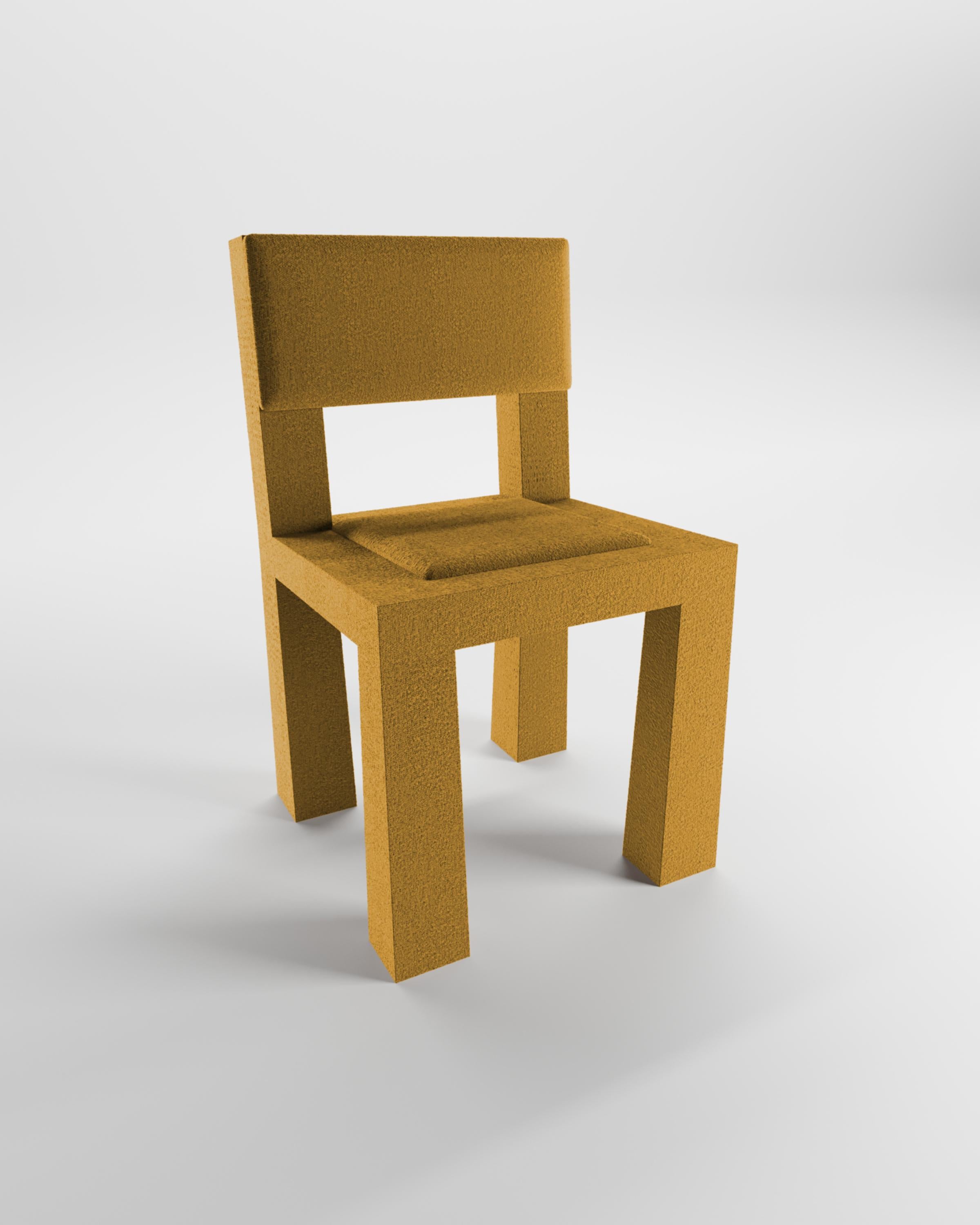 Contemporary Collector Modern Raw Chair in Boucle Mustard by Blanco Void For Sale