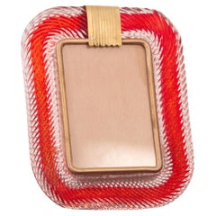 Coleccionista Original marco de cristal de Murano rojo marco de latón vintage