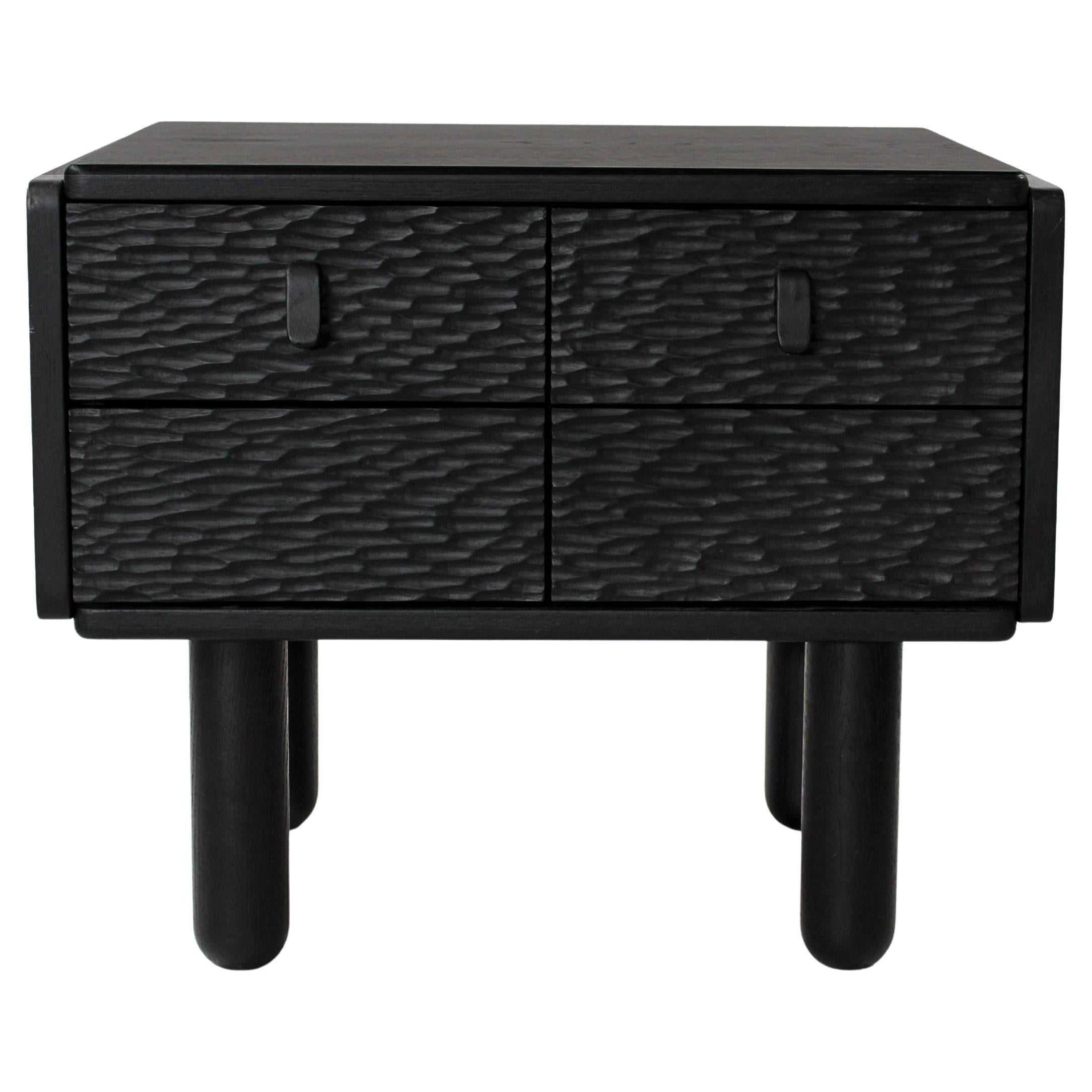 Collector Pillar Bed Side Table in Black Oak