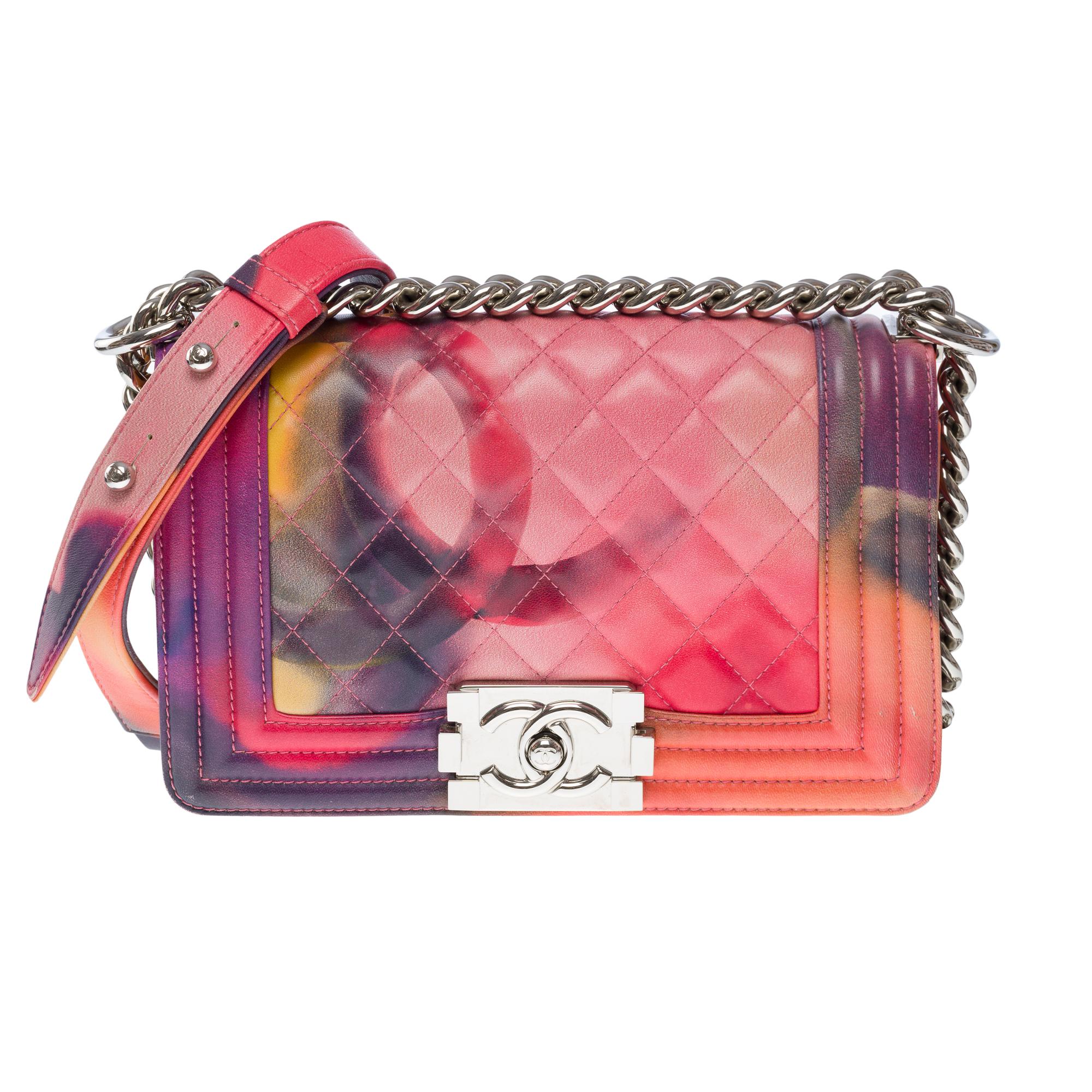 Collector Power Flower Chanel Boy small shoulder bag in multicolor leather, SHW In Good Condition In Paris, IDF
